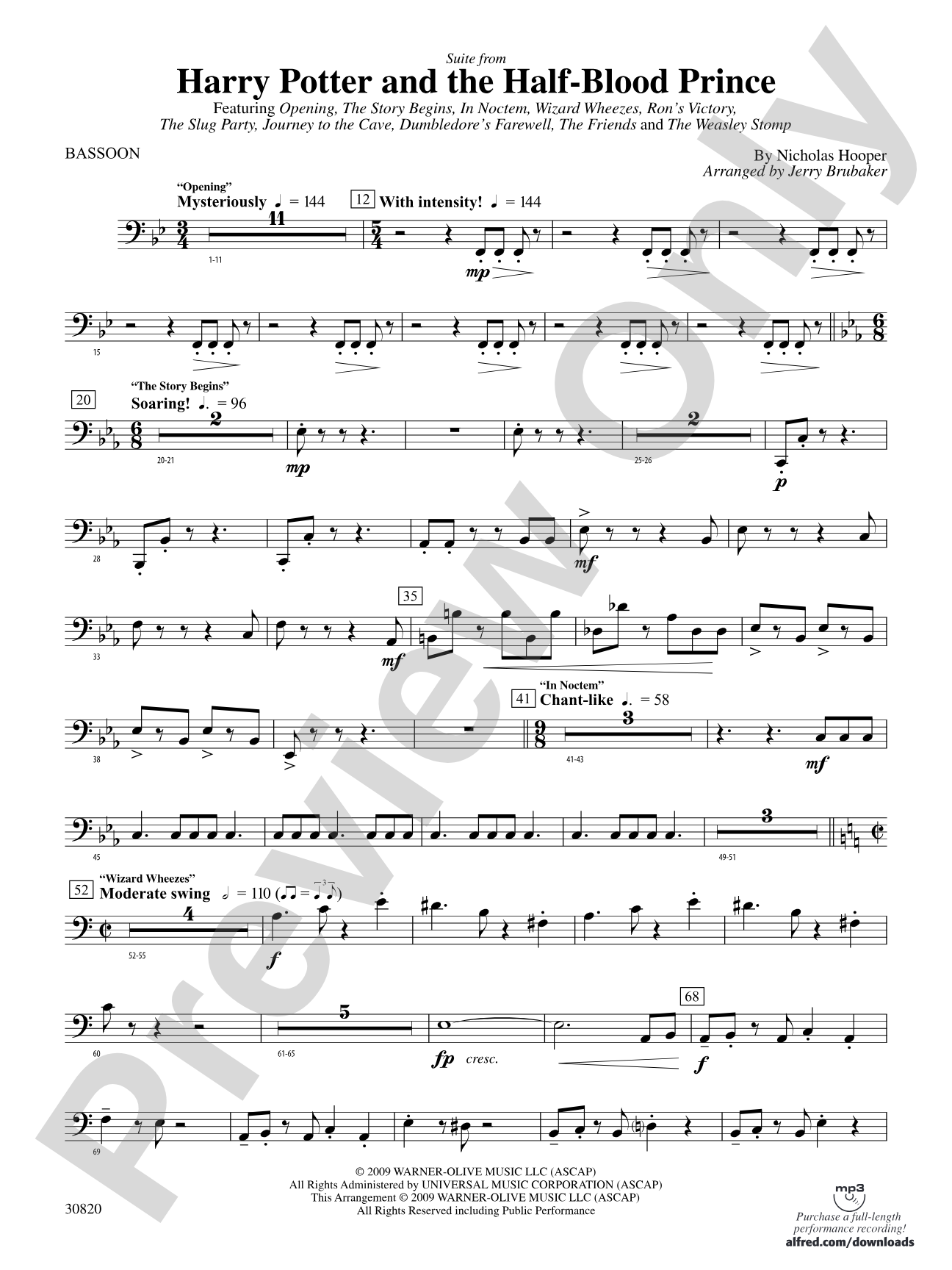 Harry Potter and the Half-Blood Prince, Suite from: Bassoon