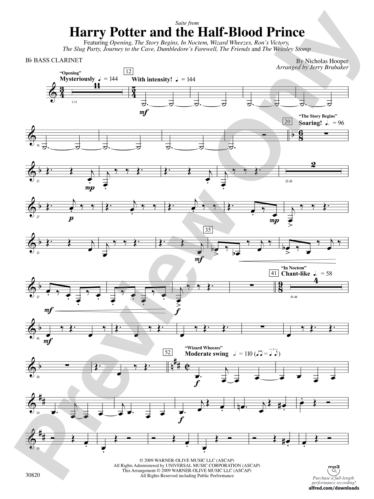 Harry Potter and the Half-Blood Prince, Suite from: B-flat Bass Clarinet