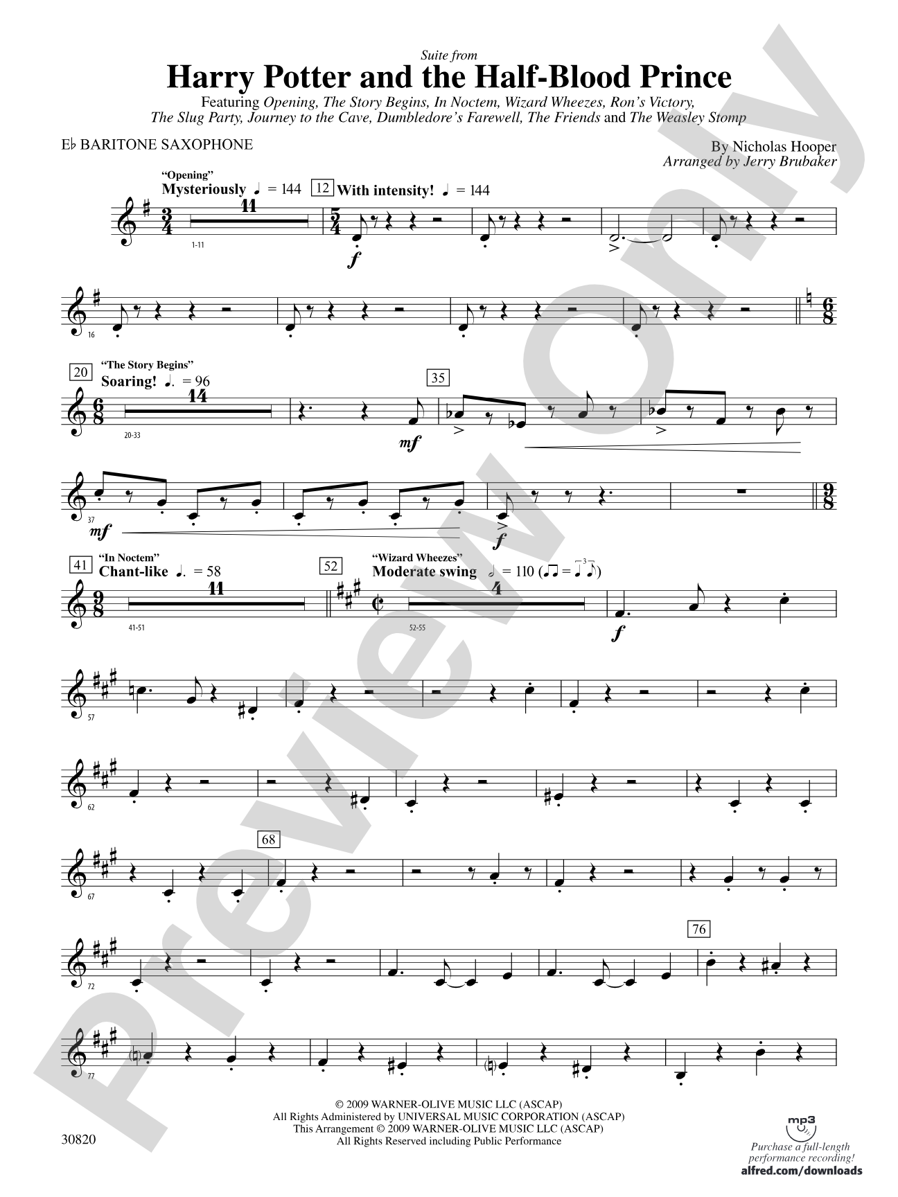 Harry Potter and the Half-Blood Prince, Suite from: E-flat Baritone Saxophone