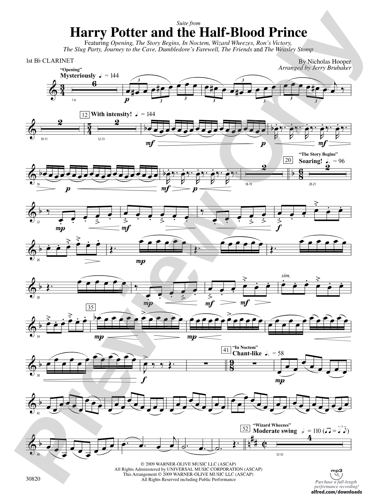 Harry Potter and the Half-Blood Prince, Suite from: 1st B-flat Clarinet