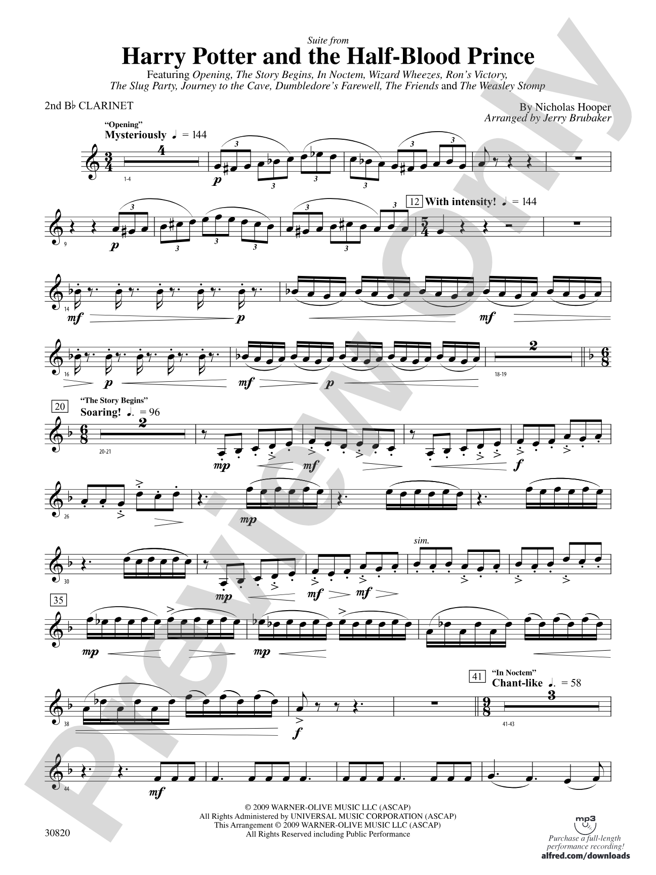 Harry Potter and the Half-Blood Prince, Suite from: 2nd B-flat Clarinet