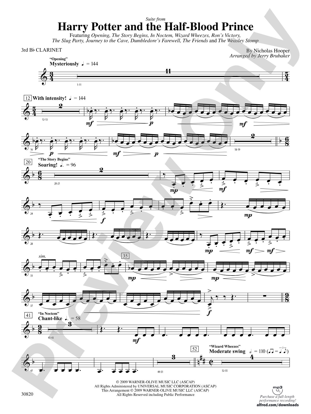 Harry Potter and the Half-Blood Prince, Suite from: 3rd B-flat Clarinet