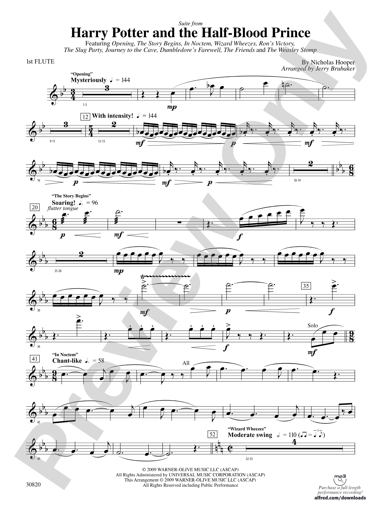Harry Potter and the Half-Blood Prince, Suite from: Flute