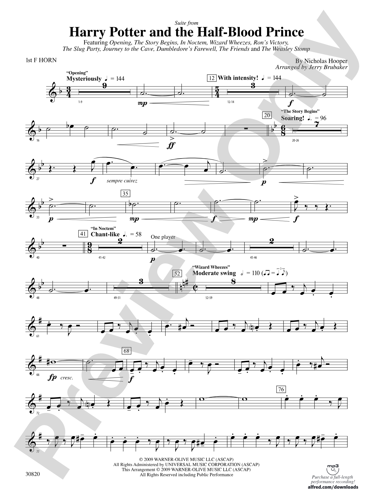 Harry Potter and the Half-Blood Prince, Suite from: 1st F Horn