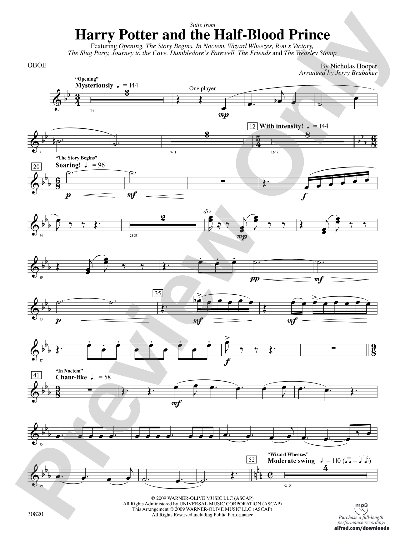 Harry Potter and the Half-Blood Prince, Suite from: Oboe