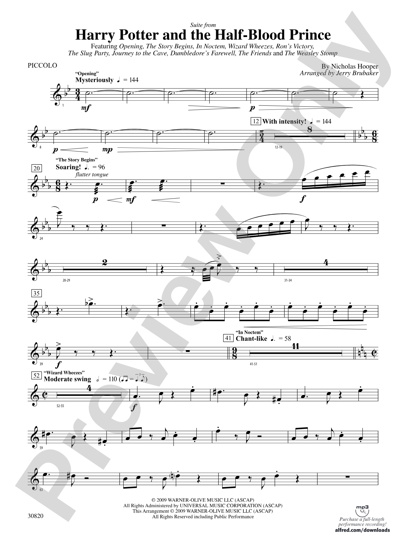 Harry Potter and the Half-Blood Prince, Suite from: Piccolo