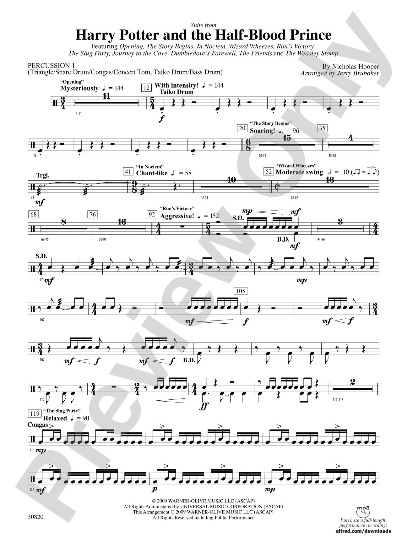 Harry Potter and the Half-Blood Prince, Suite from: 1st Percussion
