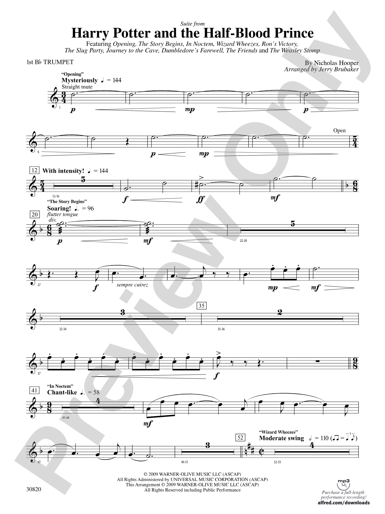 Harry Potter and the Half-Blood Prince, Suite from: 1st B-flat Trumpet