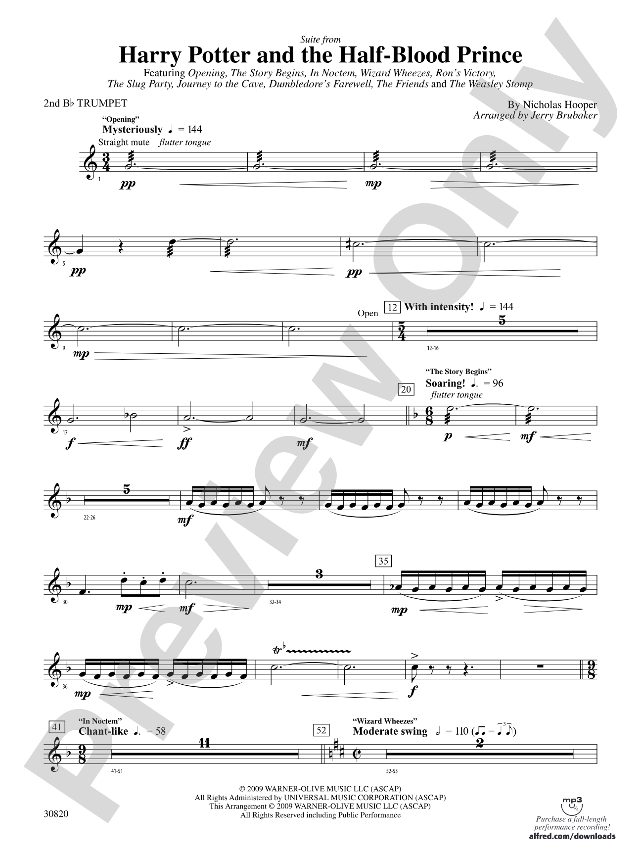 Harry Potter and the Half-Blood Prince, Suite from: 2nd B-flat Trumpet
