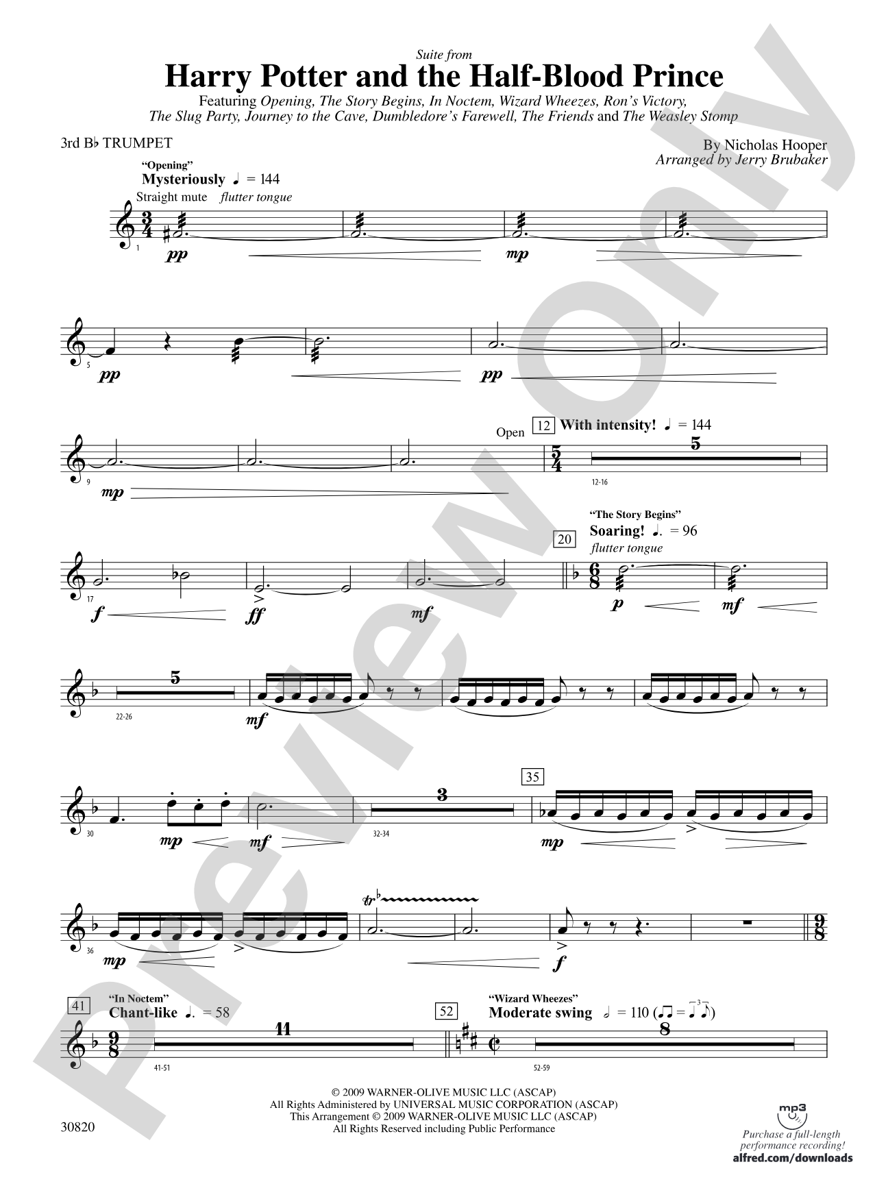 Harry Potter and the Half-Blood Prince, Suite from: 3rd B-flat Trumpet