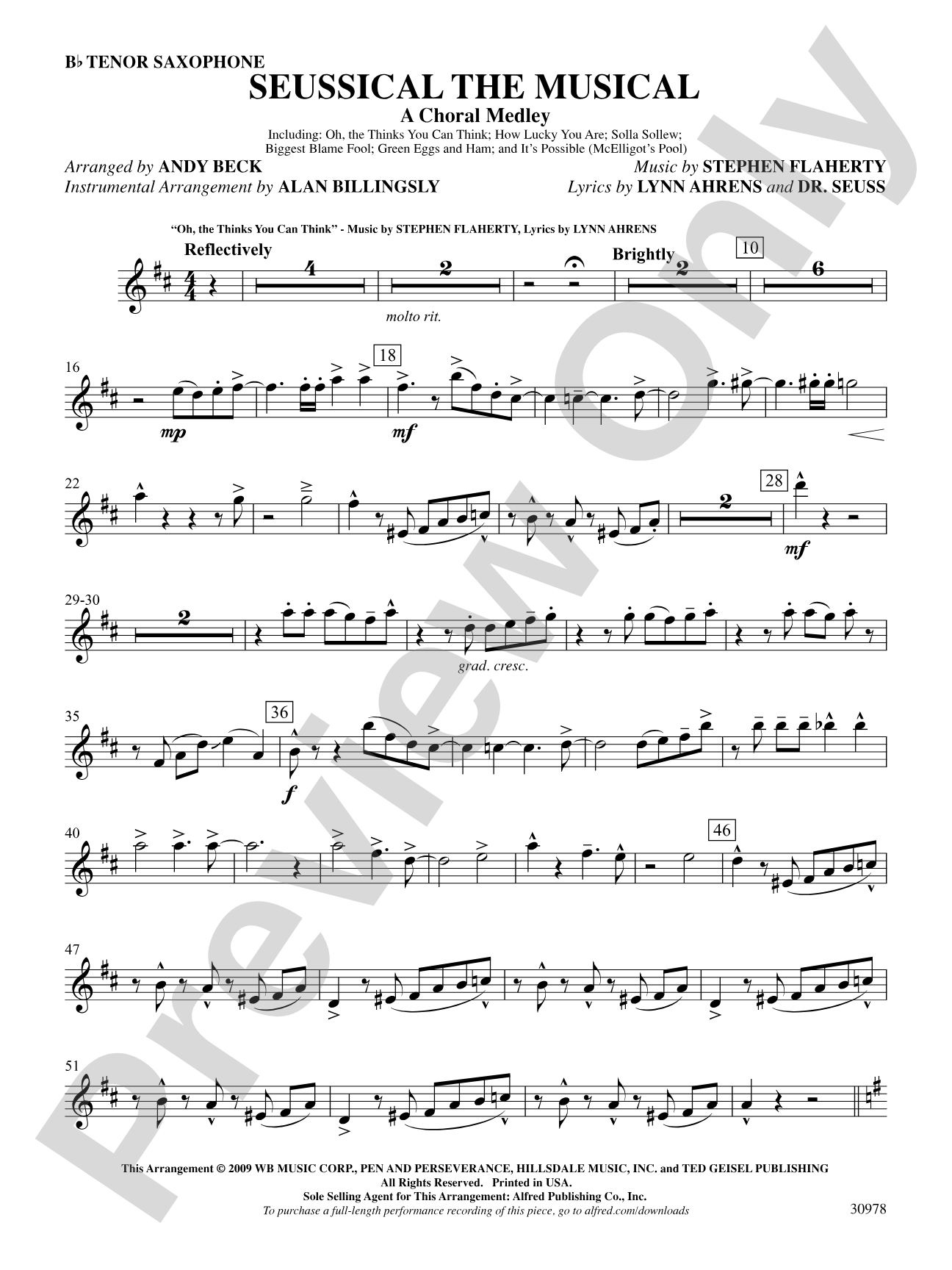 Seussical the Musical: A Choral Medley: B-flat Tenor Saxophone: Choral SoundPax
