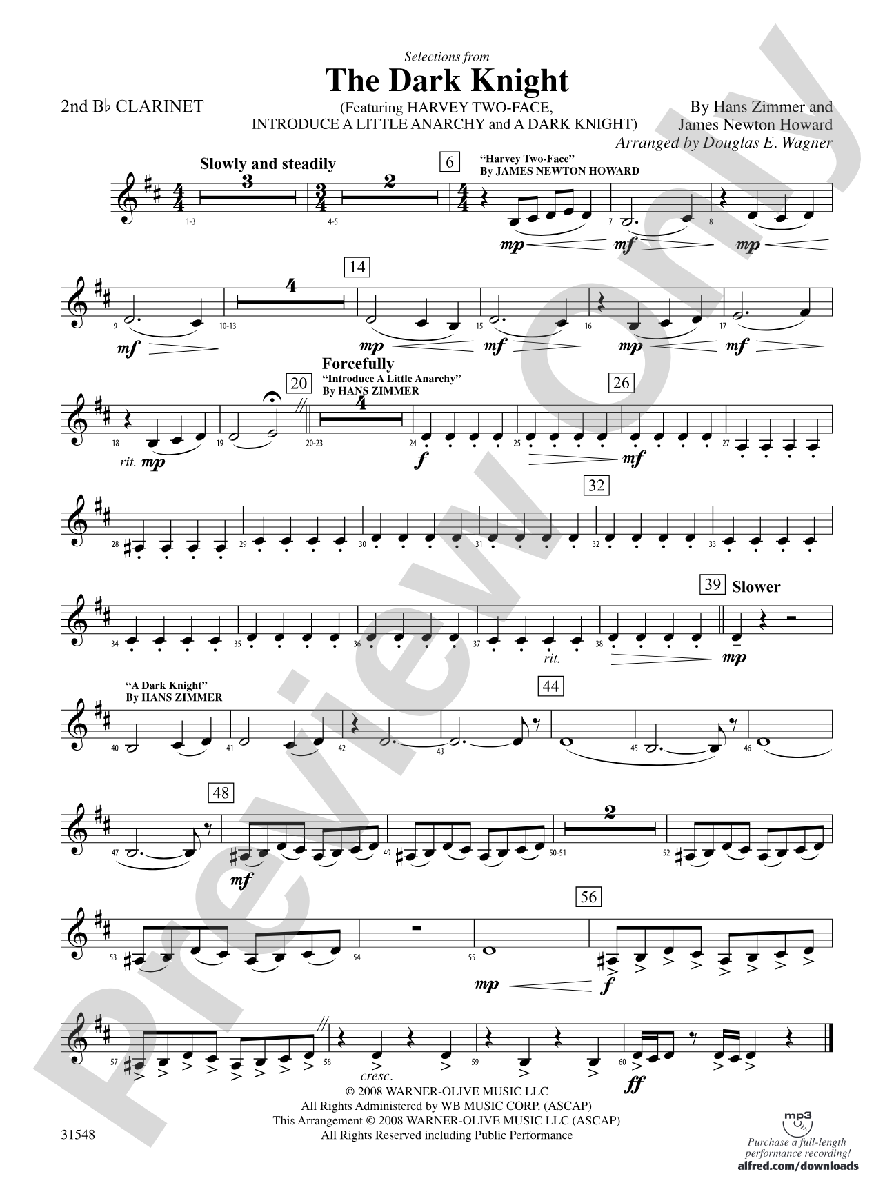 The Dark Knight, Selections from: 2nd B-flat Clarinet