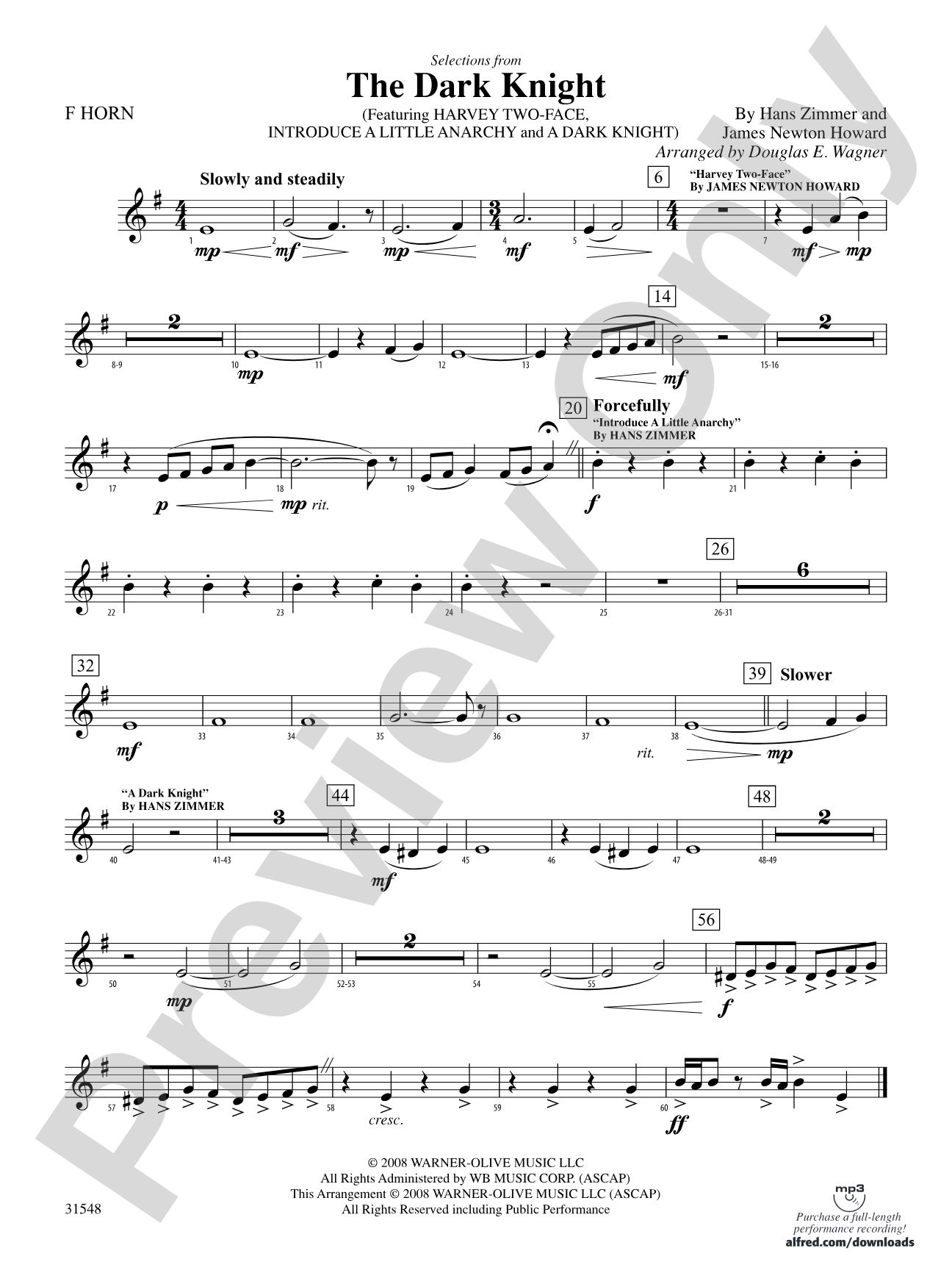 The Dark Knight, Selections from: 1st F Horn