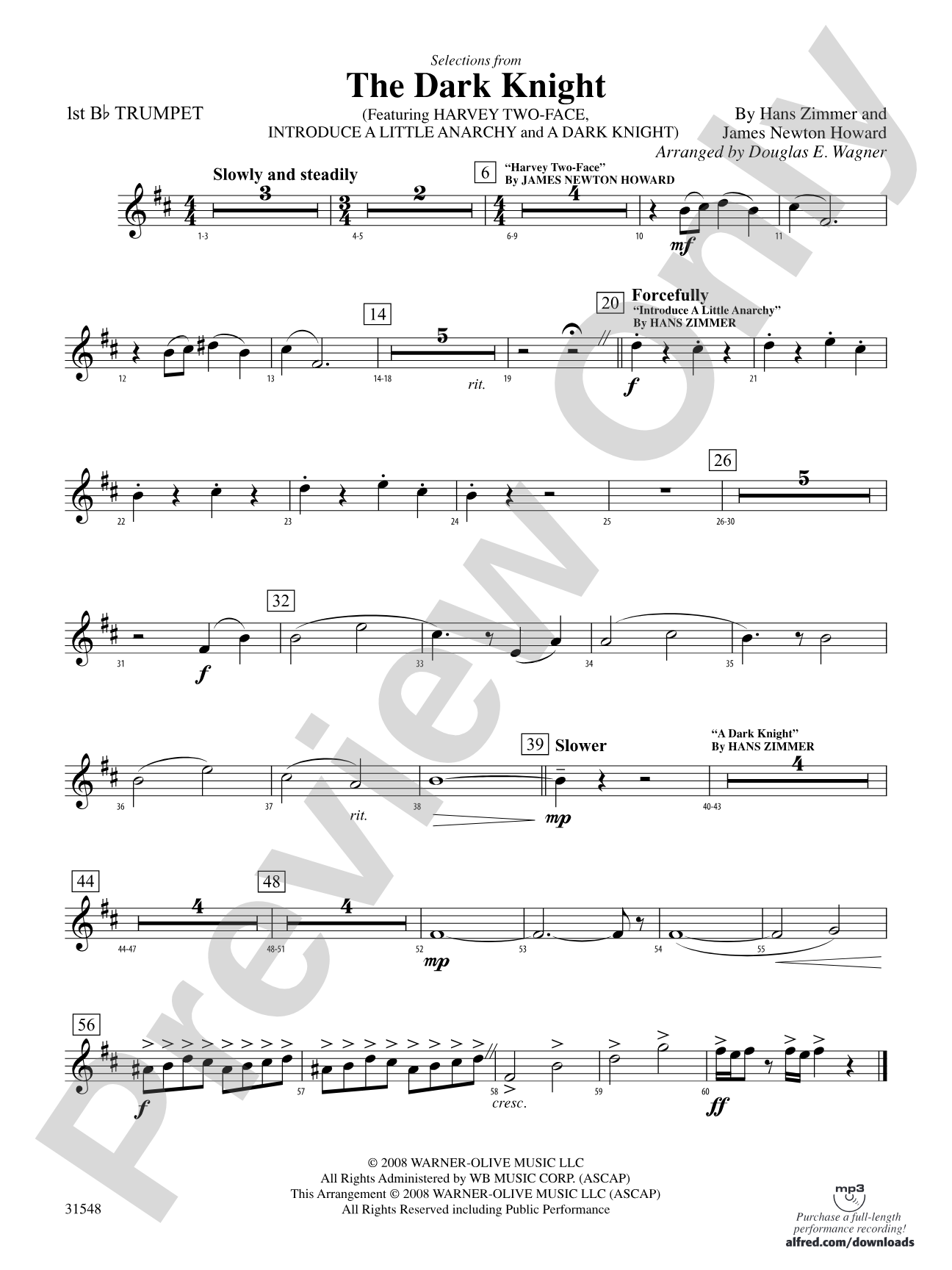 The Dark Knight, Selections from: 1st B-flat Trumpet
