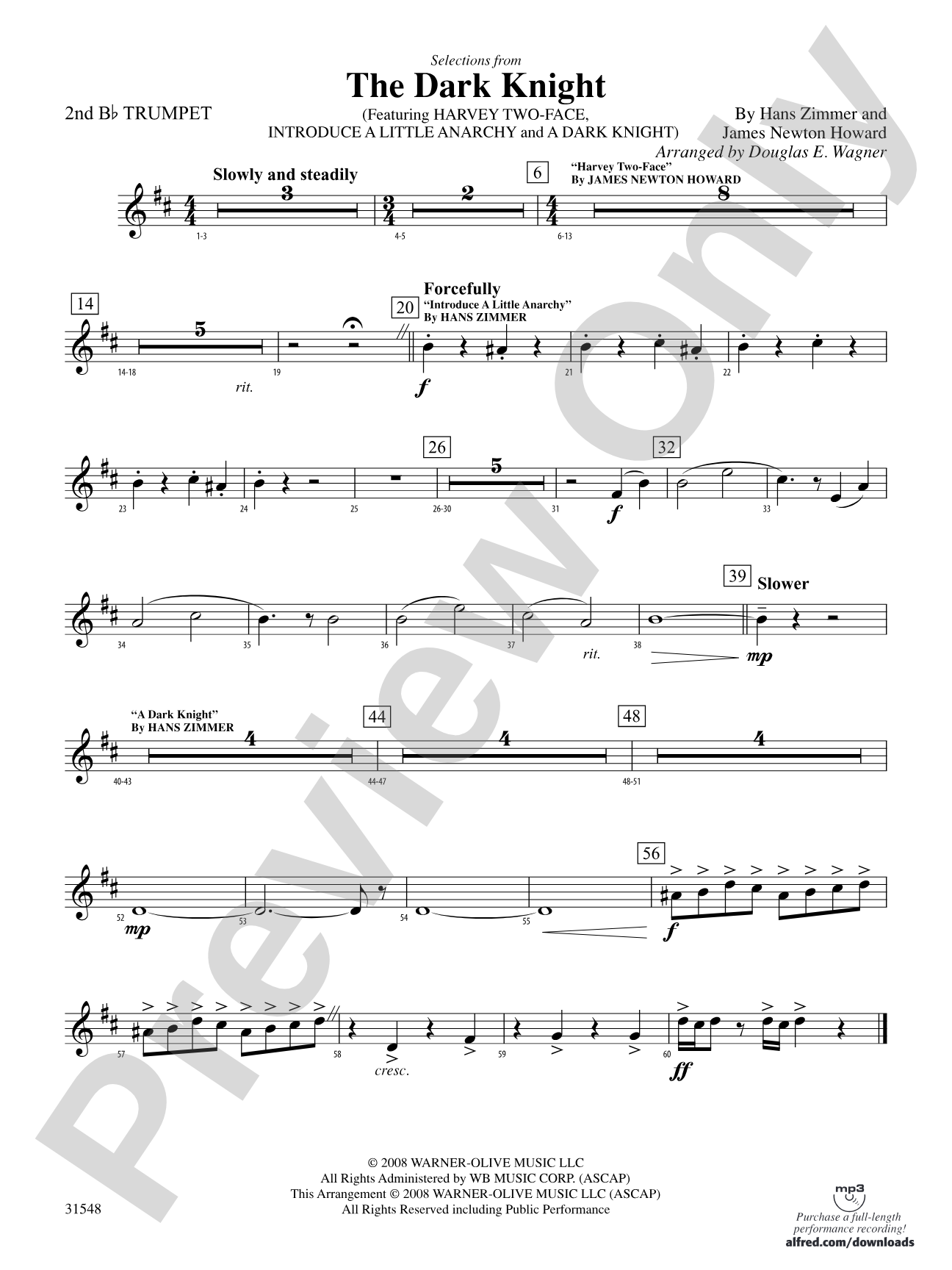 The Dark Knight, Selections from: 2nd B-flat Trumpet