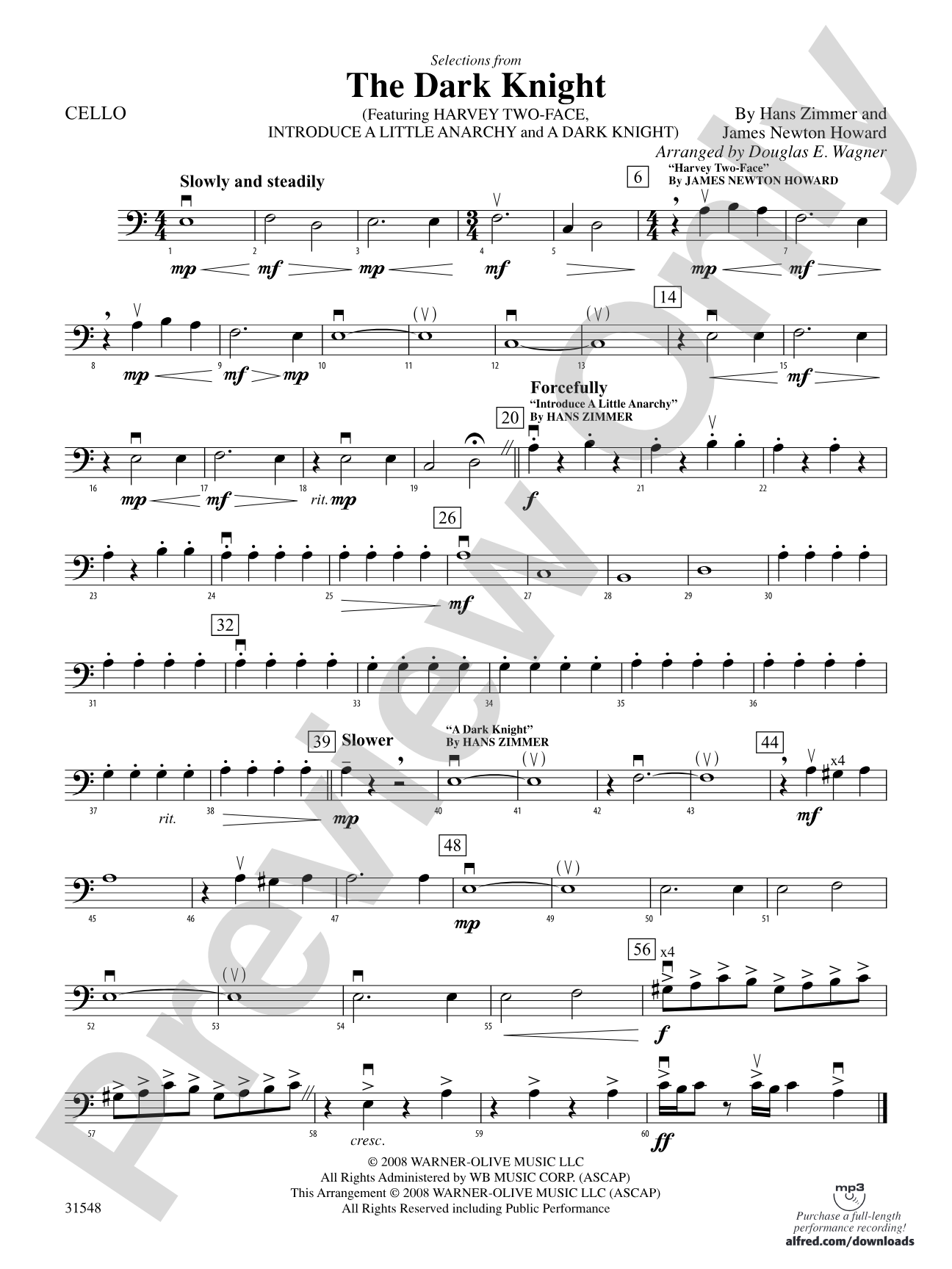 The Dark Knight, Selections from: Cello