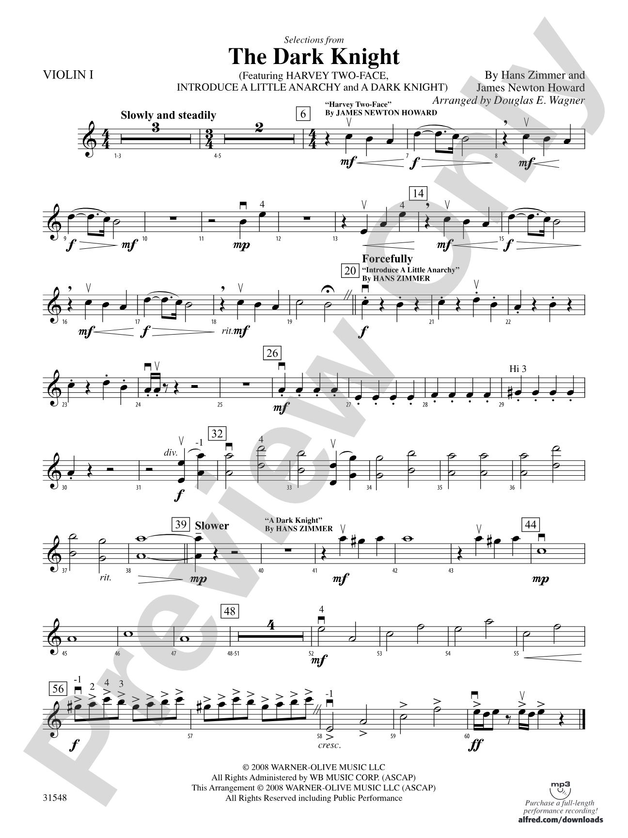 The Dark Knight, Selections from: 1st Violin