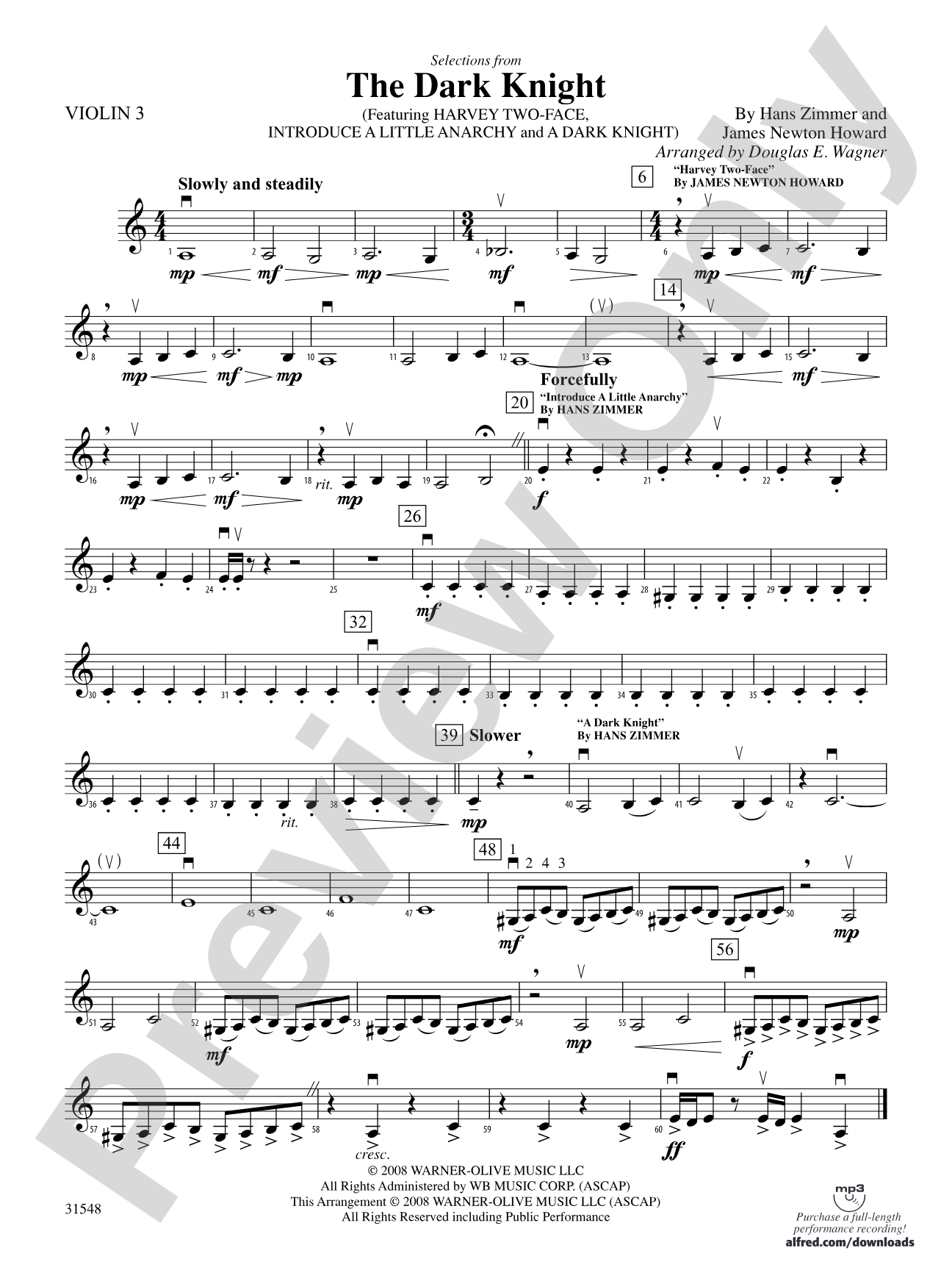 The Dark Knight, Selections from: 3rd Violin (Viola [TC])