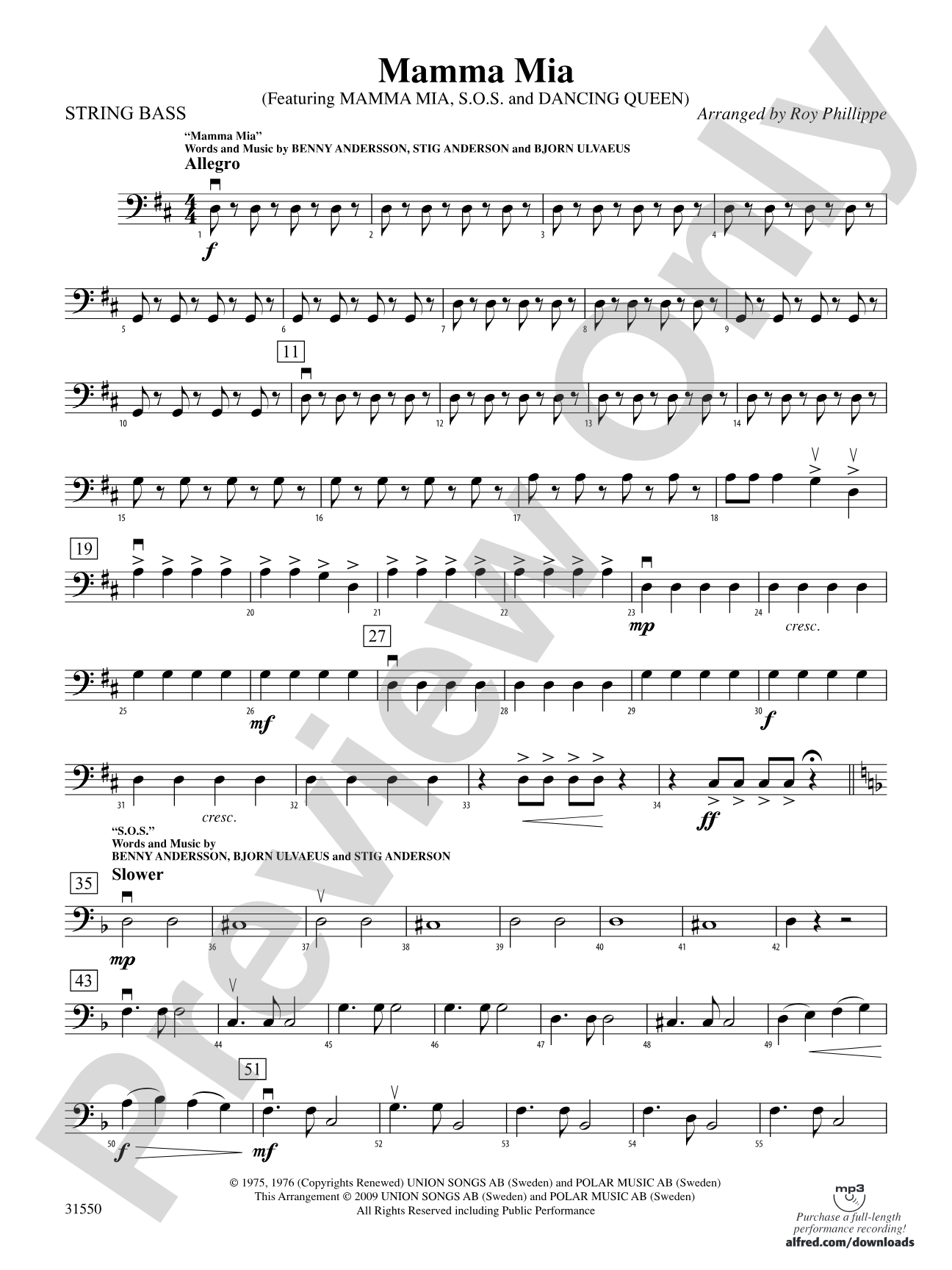 Mamma Mia, Selections from: String Bass