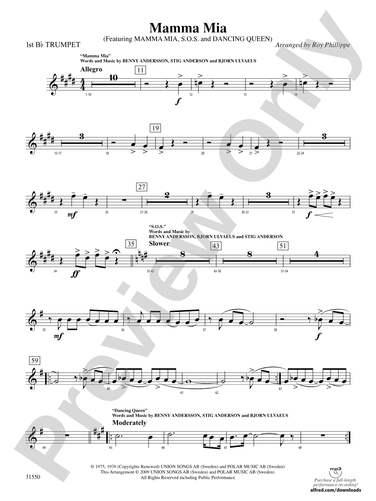 Mamma Mia, Selections from: 1st B-flat Trumpet