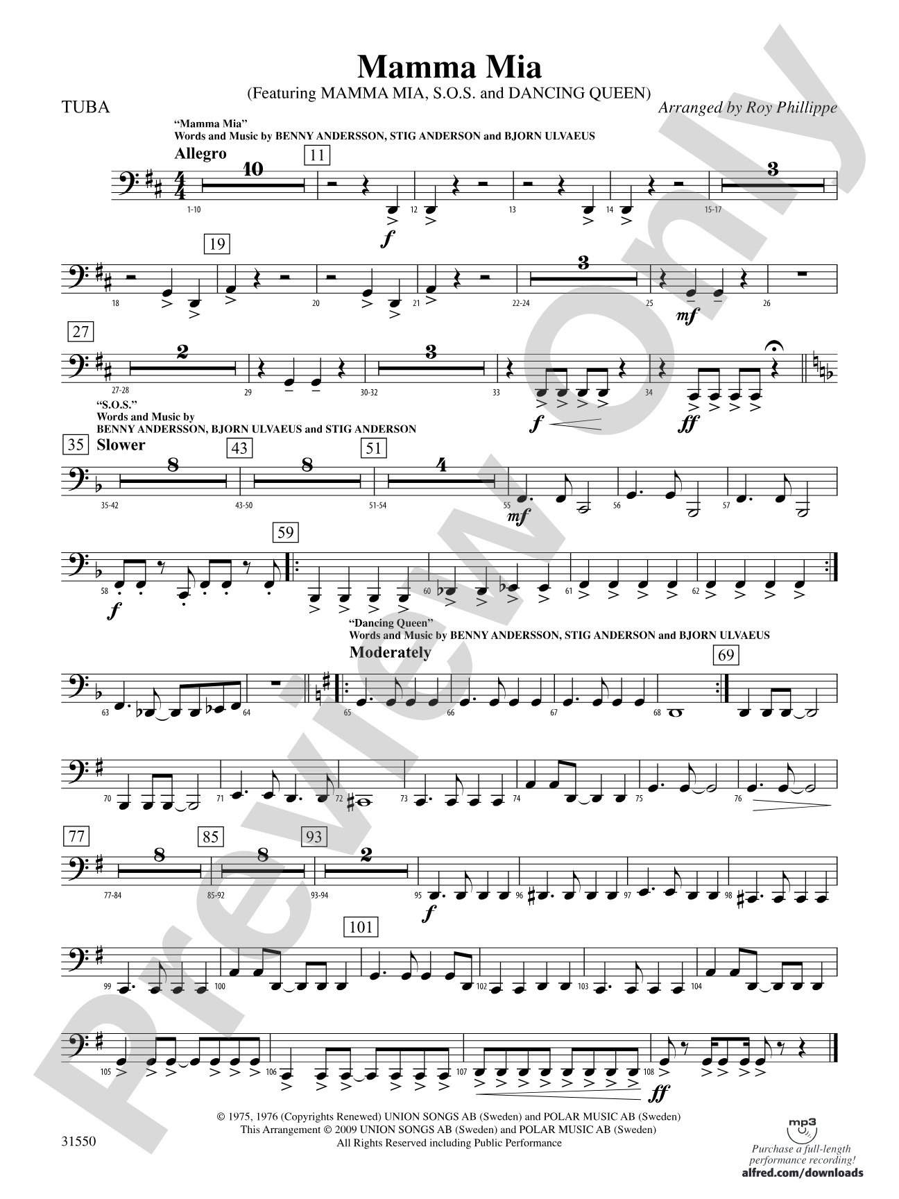 Mamma Mia, Selections from: Tuba