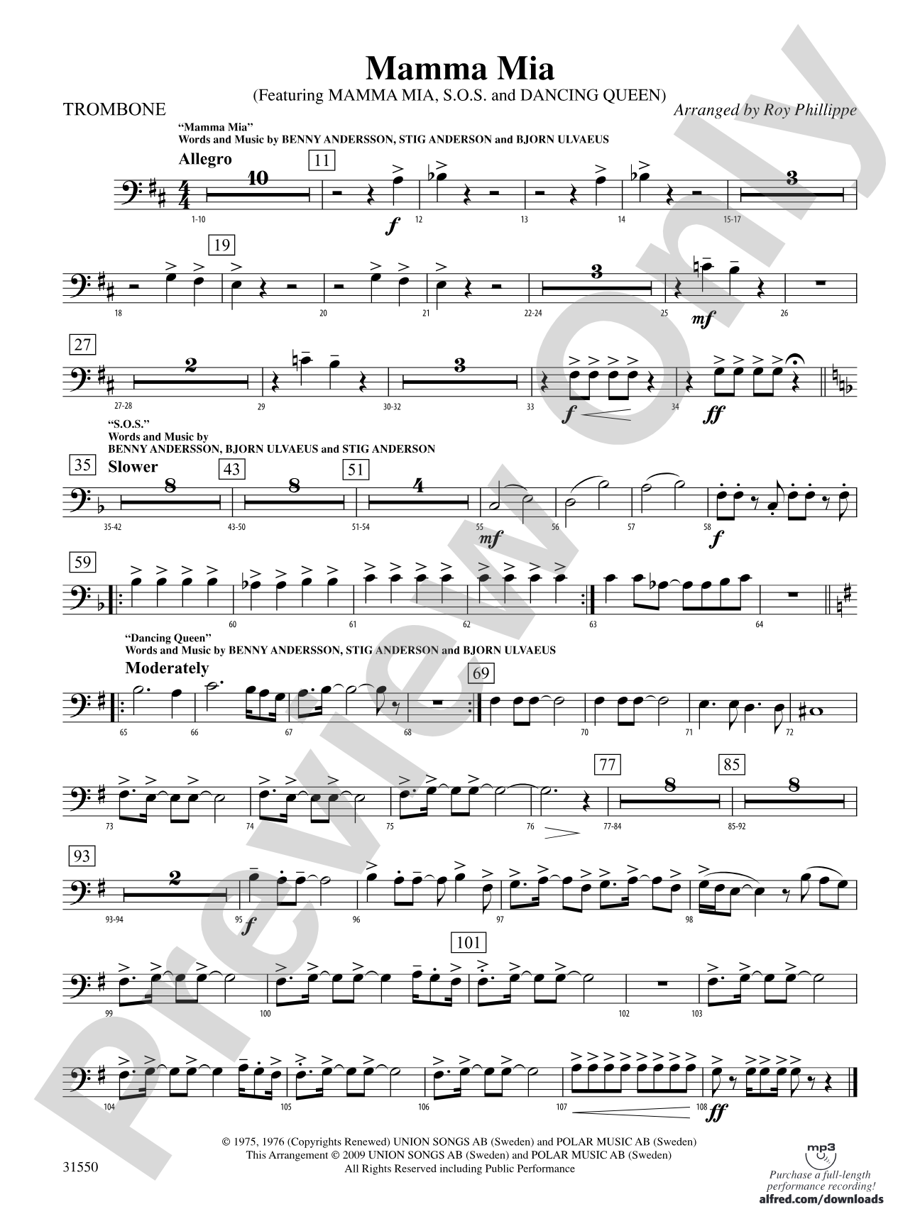 Mamma Mia, Selections from: 1st Trombone