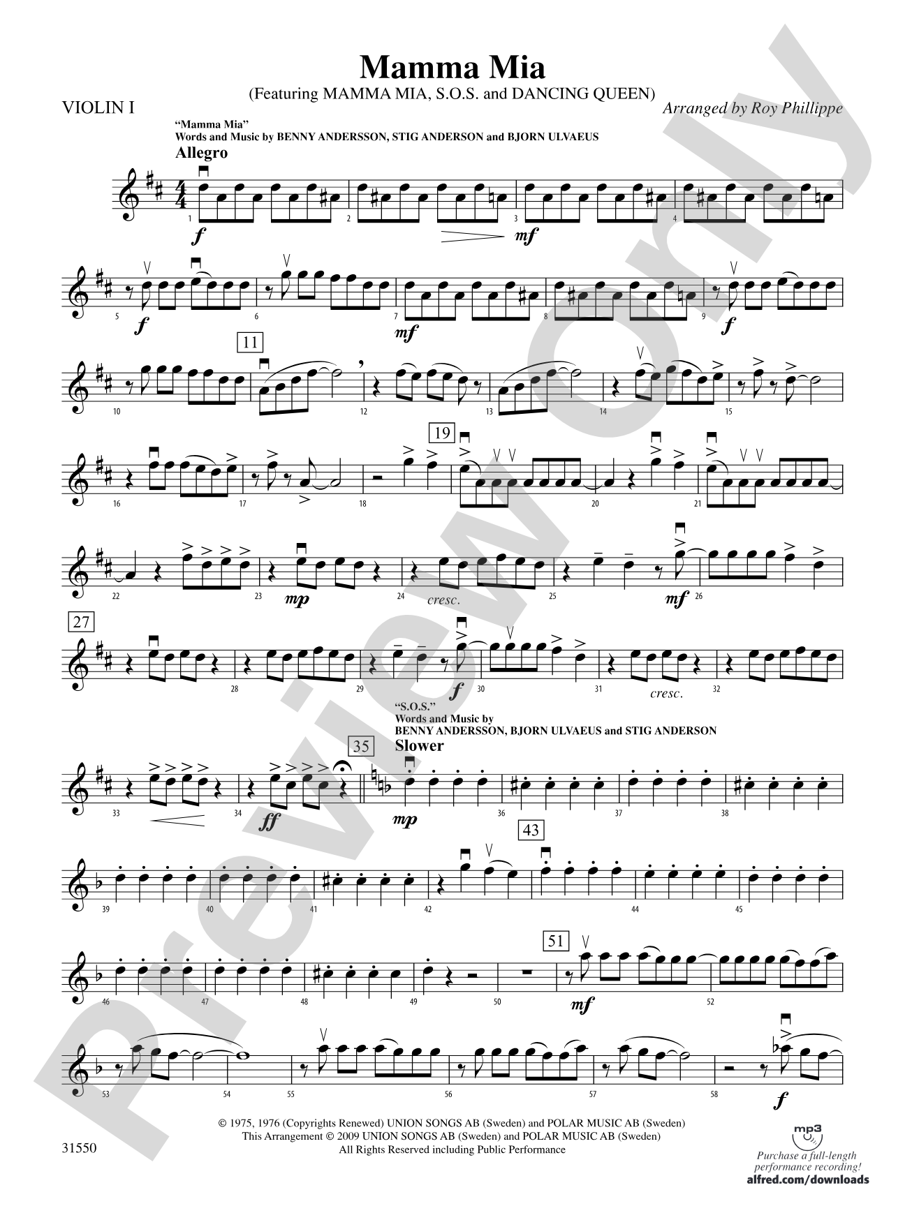 Mamma Mia, Selections from: 1st Violin