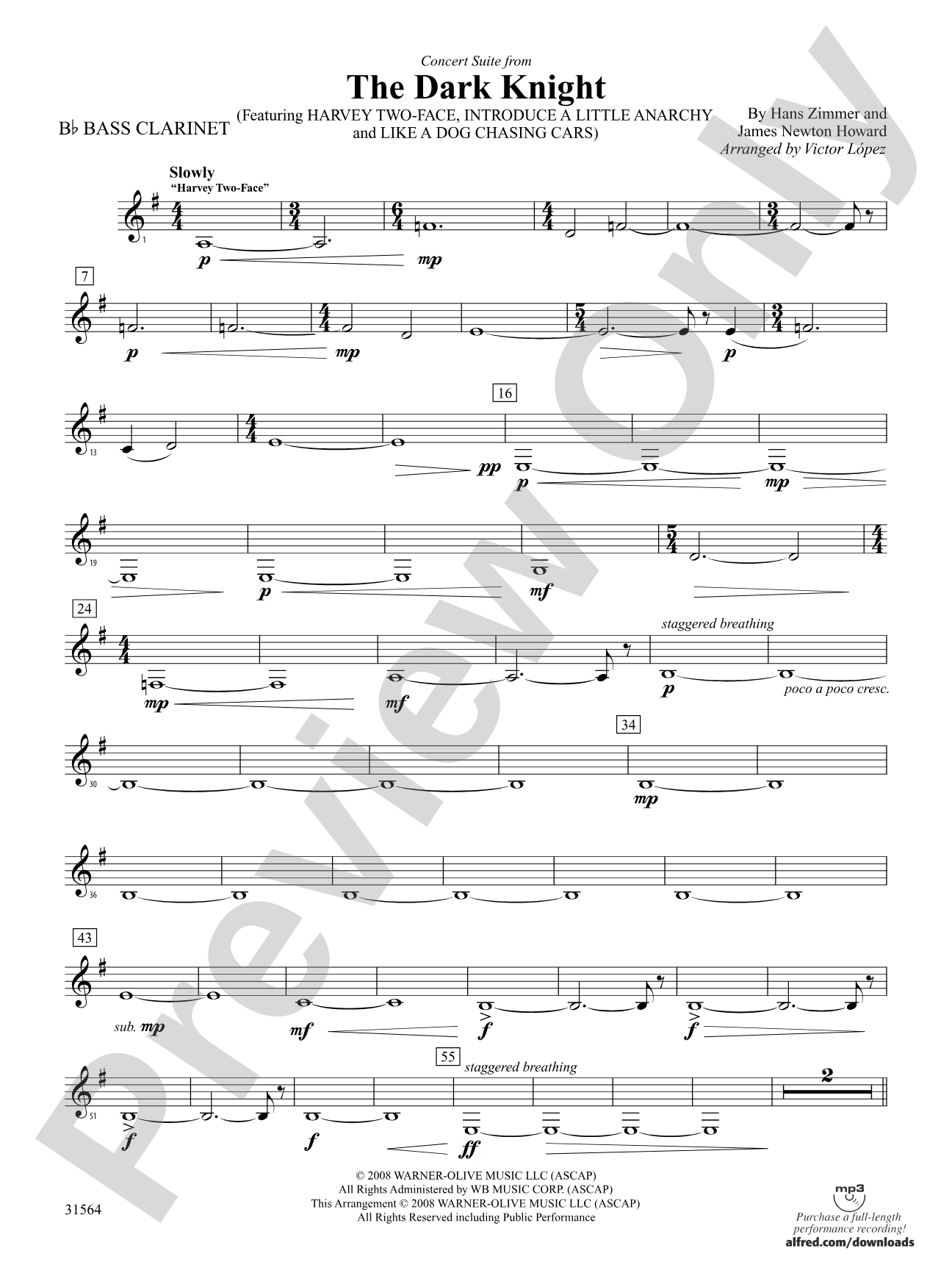 The Dark Knight, Concert Suite from: B-flat Bass Clarinet