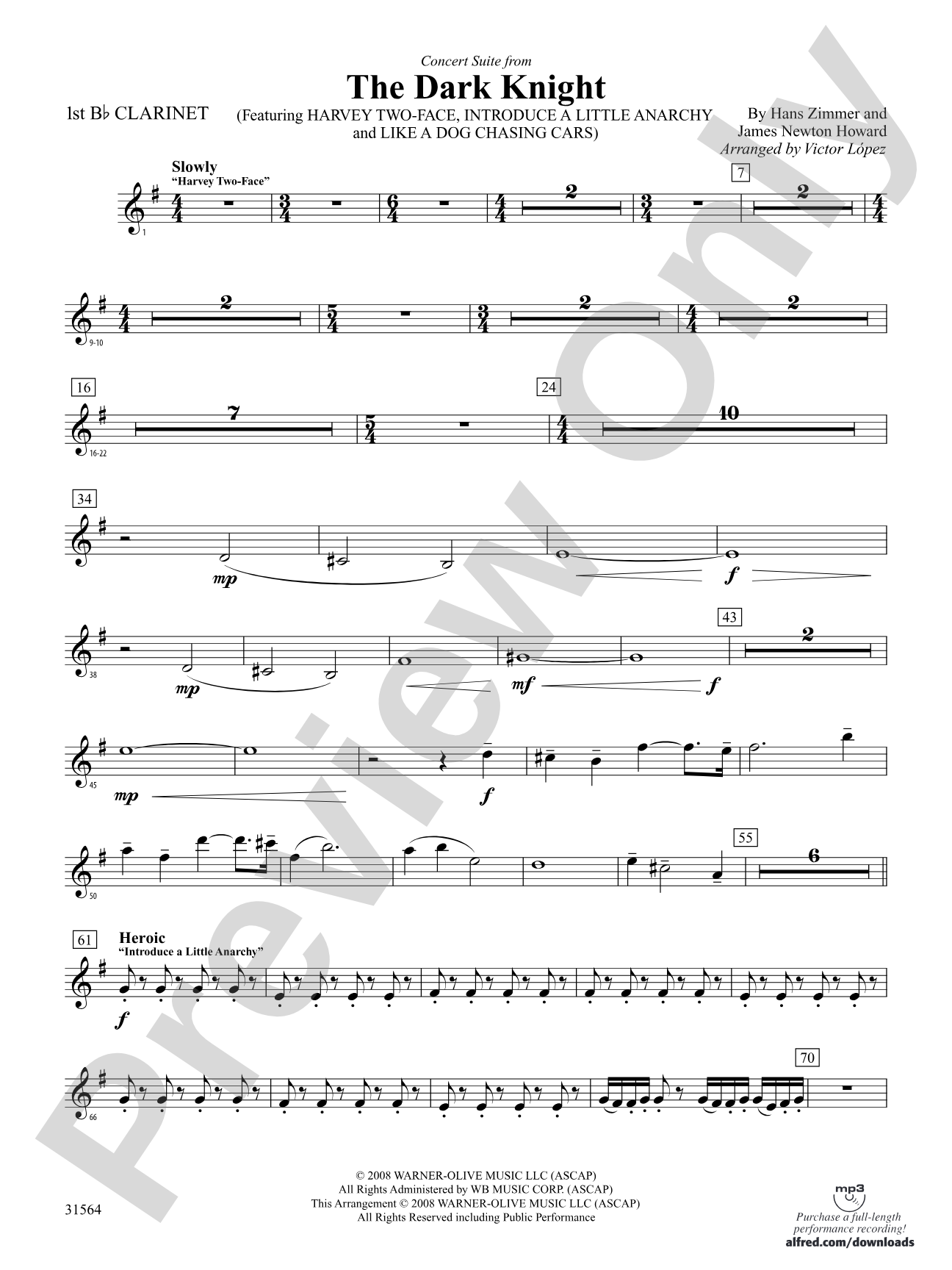 The Dark Knight, Concert Suite from: 1st B-flat Clarinet