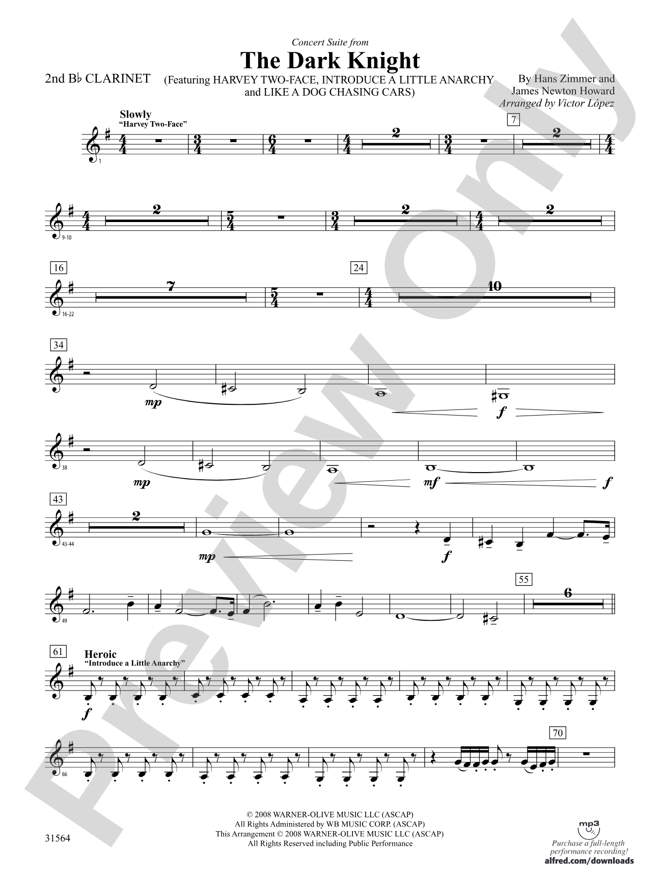 The Dark Knight, Concert Suite from: 2nd B-flat Clarinet