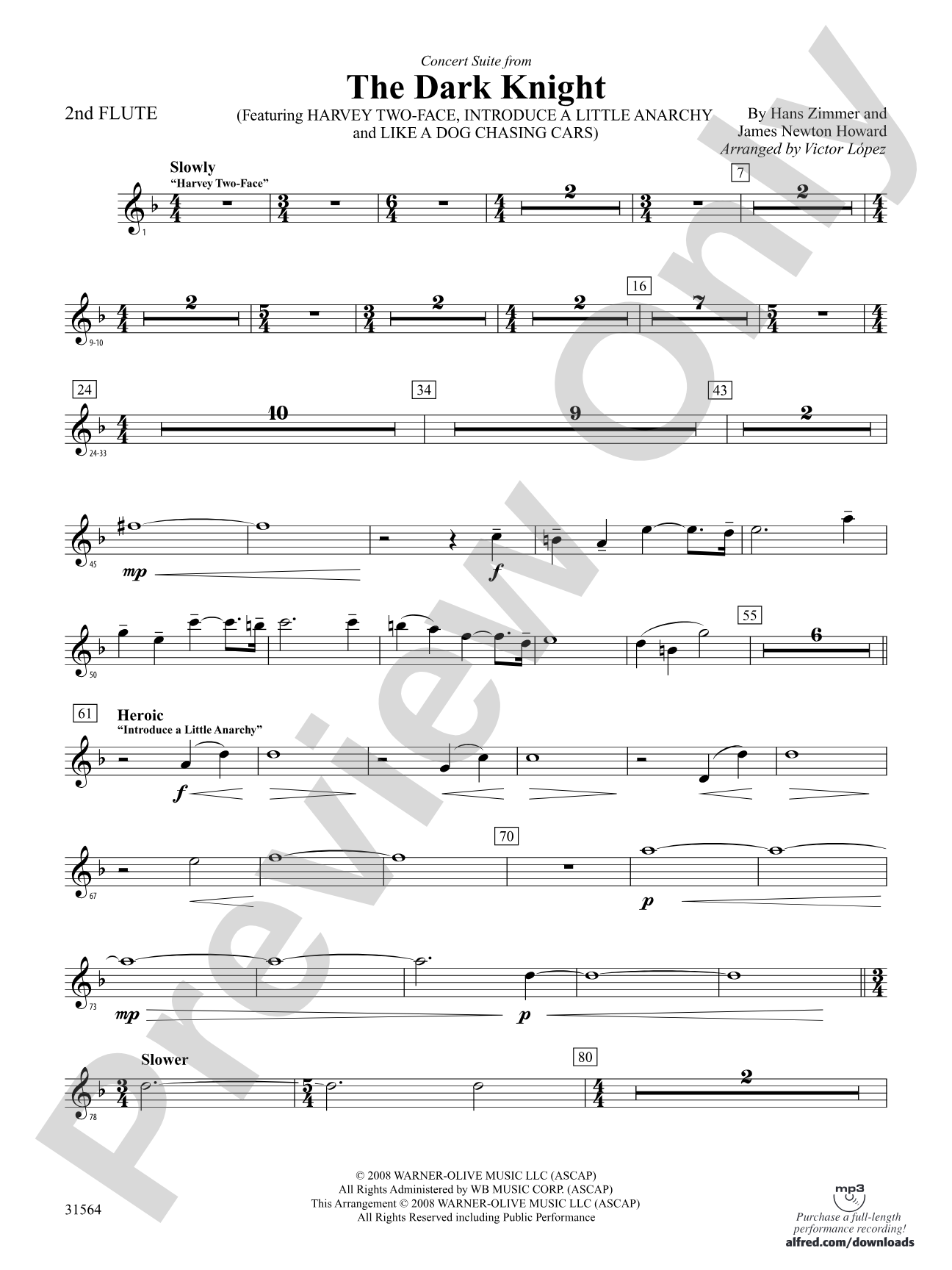 The Dark Knight, Concert Suite from: 2nd Flute