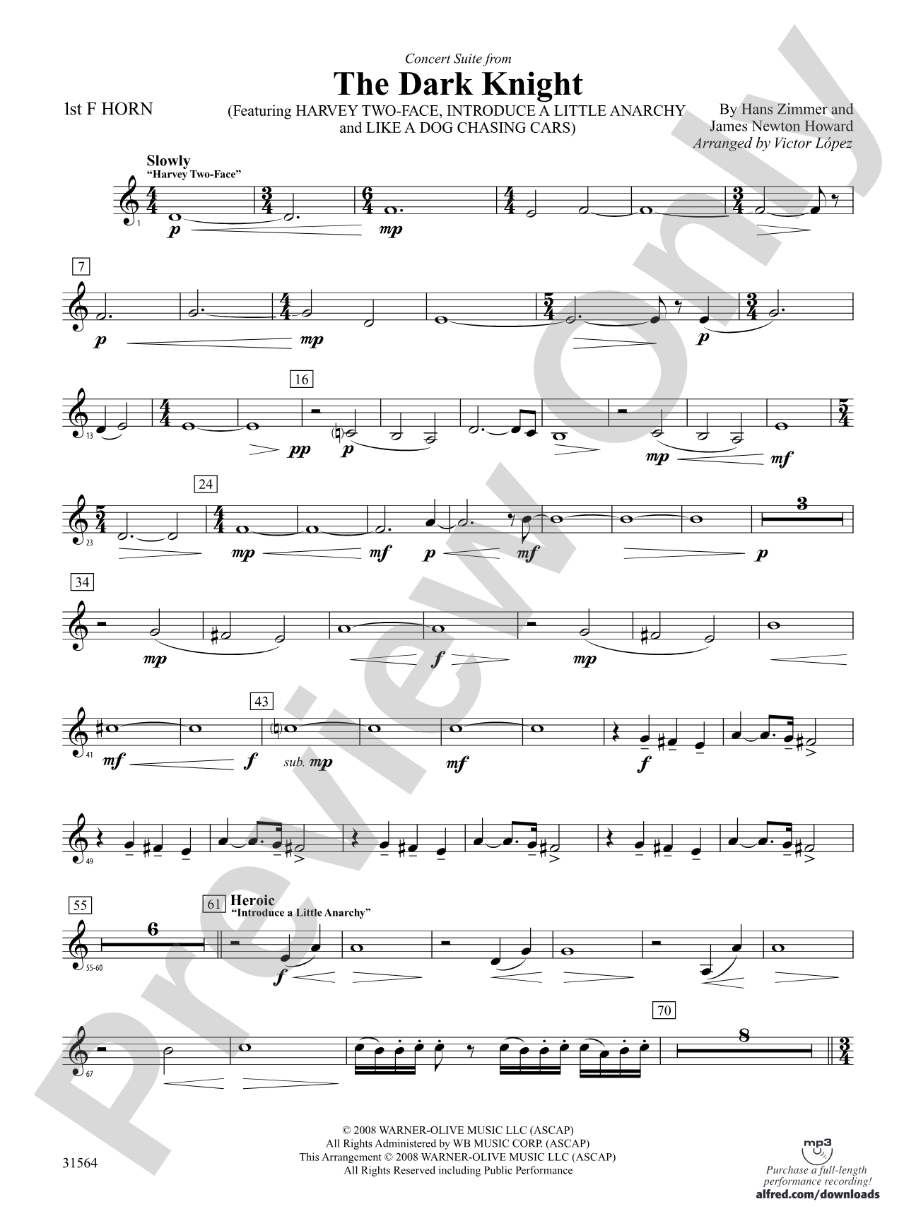 The Dark Knight, Concert Suite from: 1st F Horn