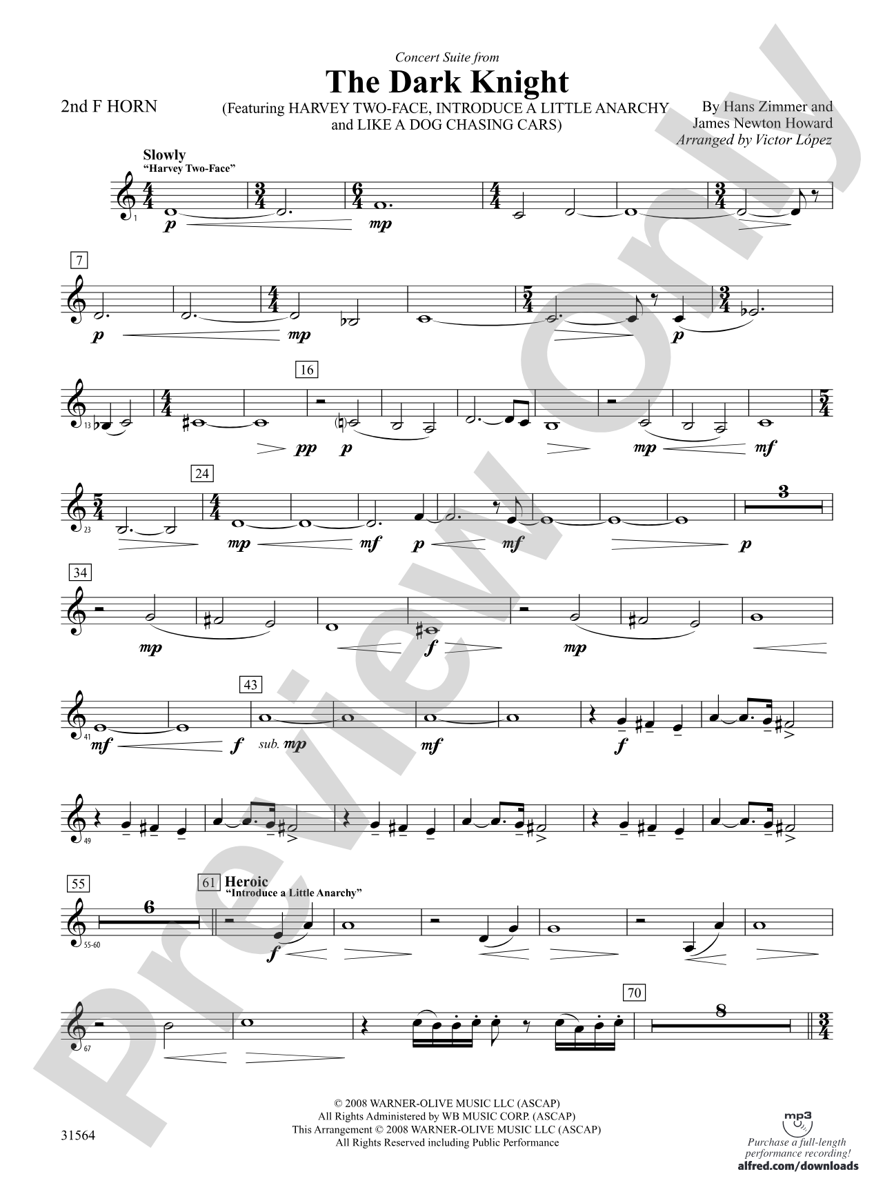 The Dark Knight, Concert Suite from: 2nd F Horn