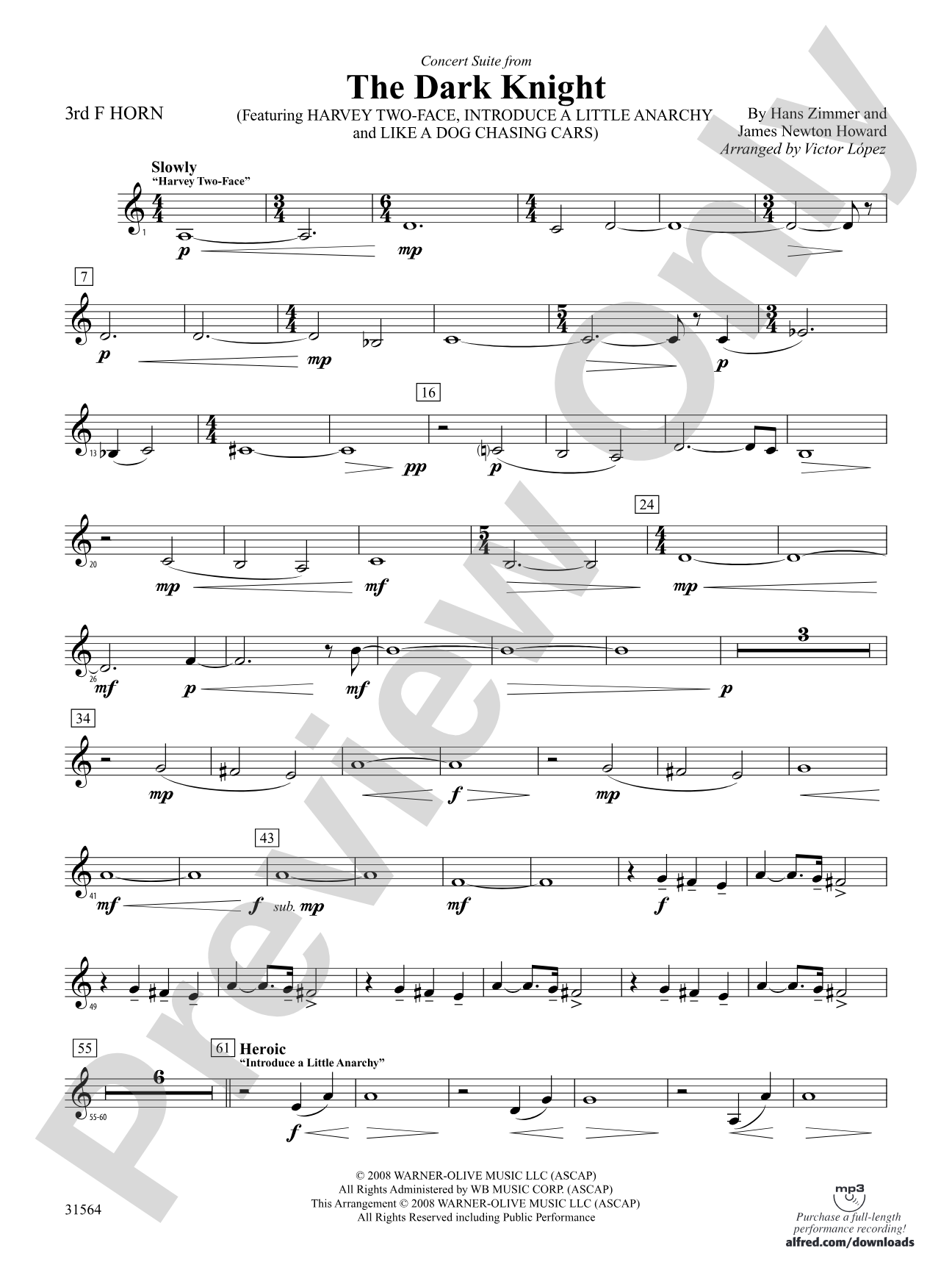 The Dark Knight, Concert Suite from: 3rd F Horn
