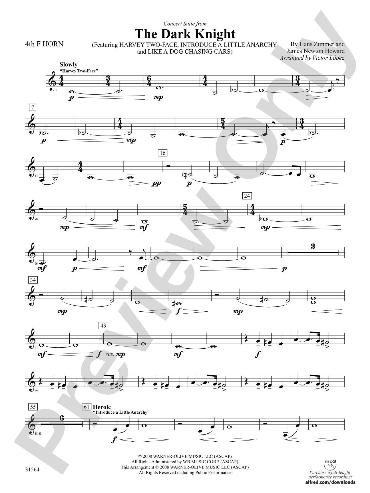 The Dark Knight, Concert Suite from: 4th F Horn