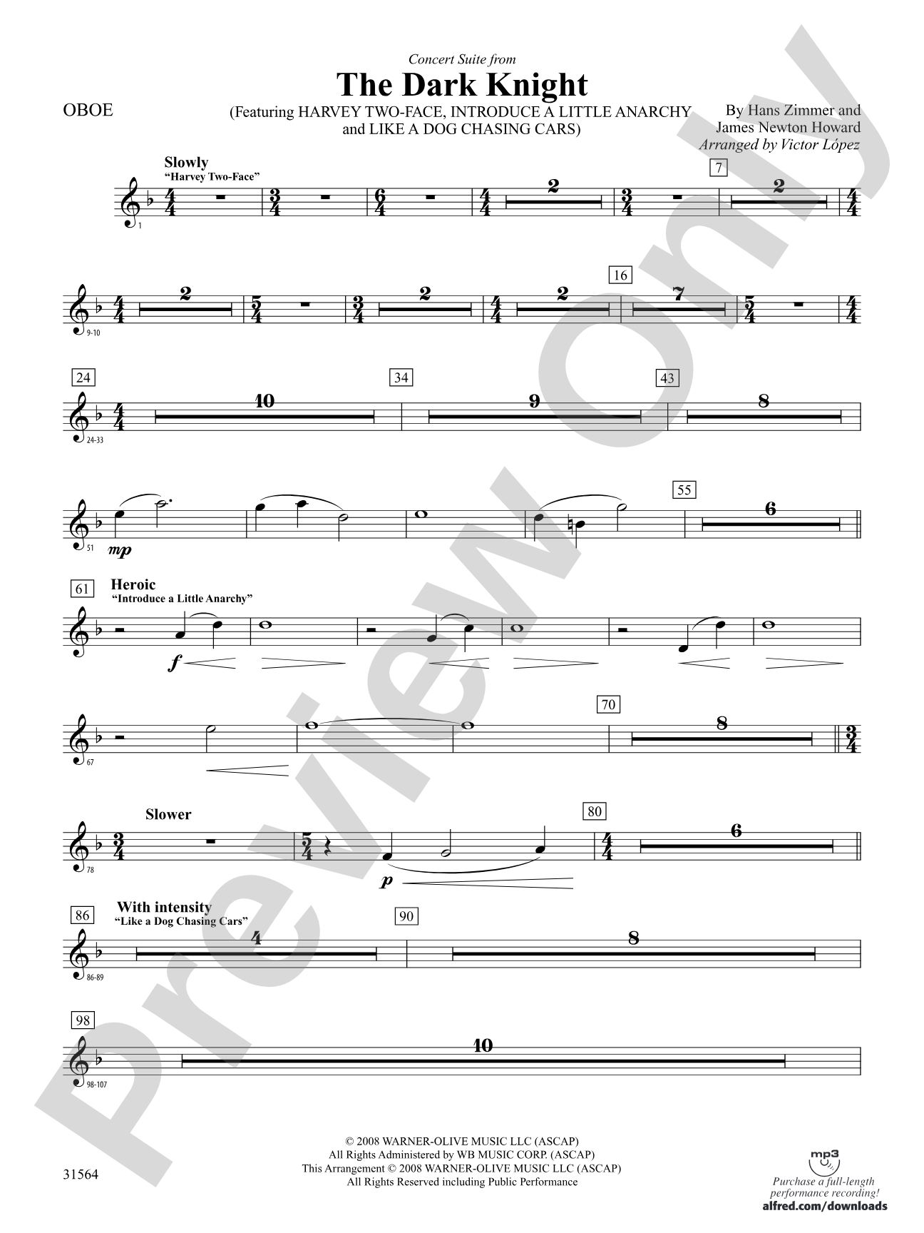 The Dark Knight, Concert Suite from: Oboe