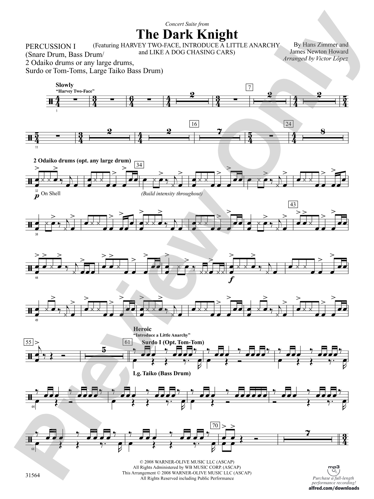 The Dark Knight, Concert Suite from: 1st Percussion