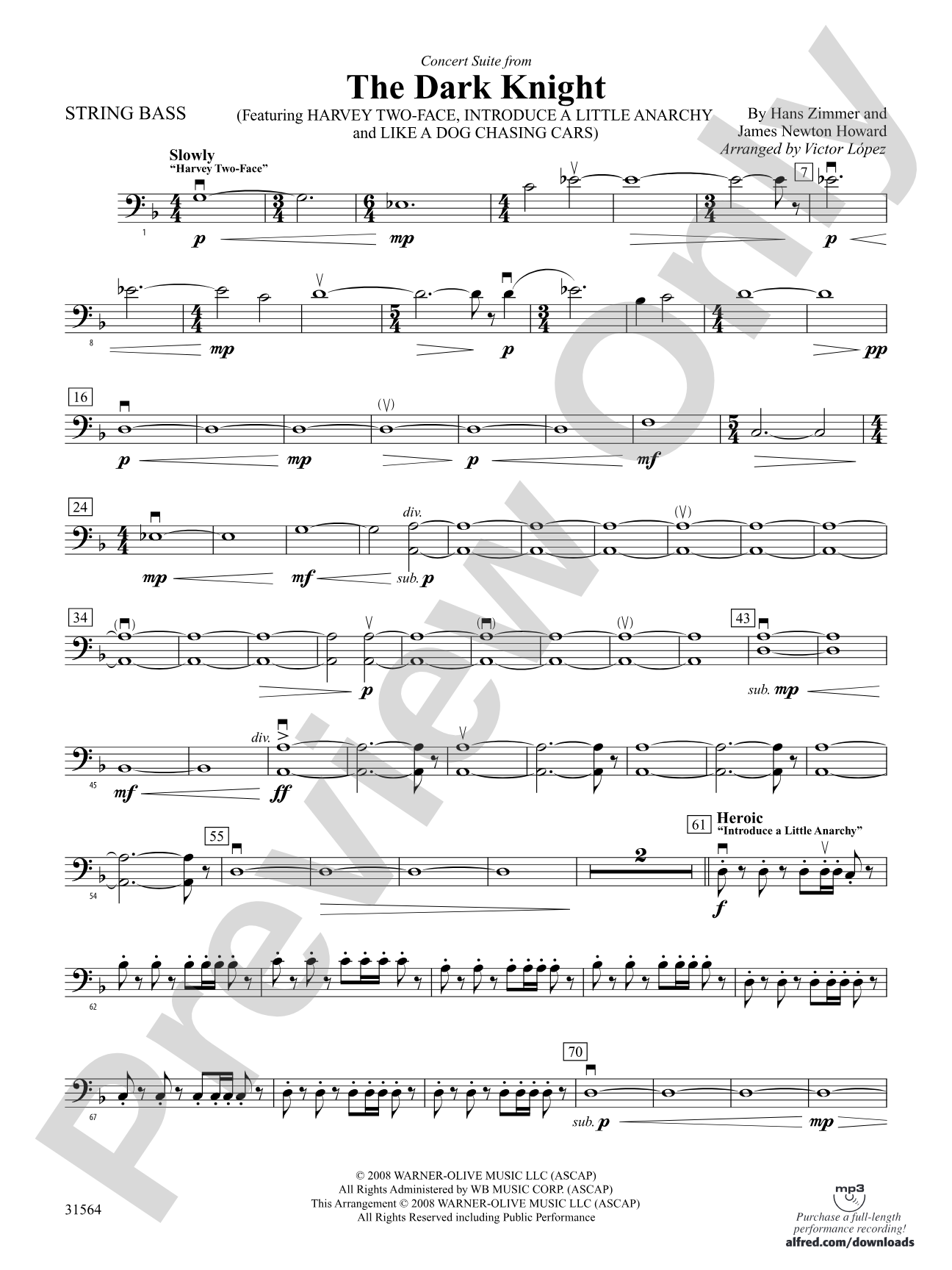 The Dark Knight, Concert Suite from: String Bass
