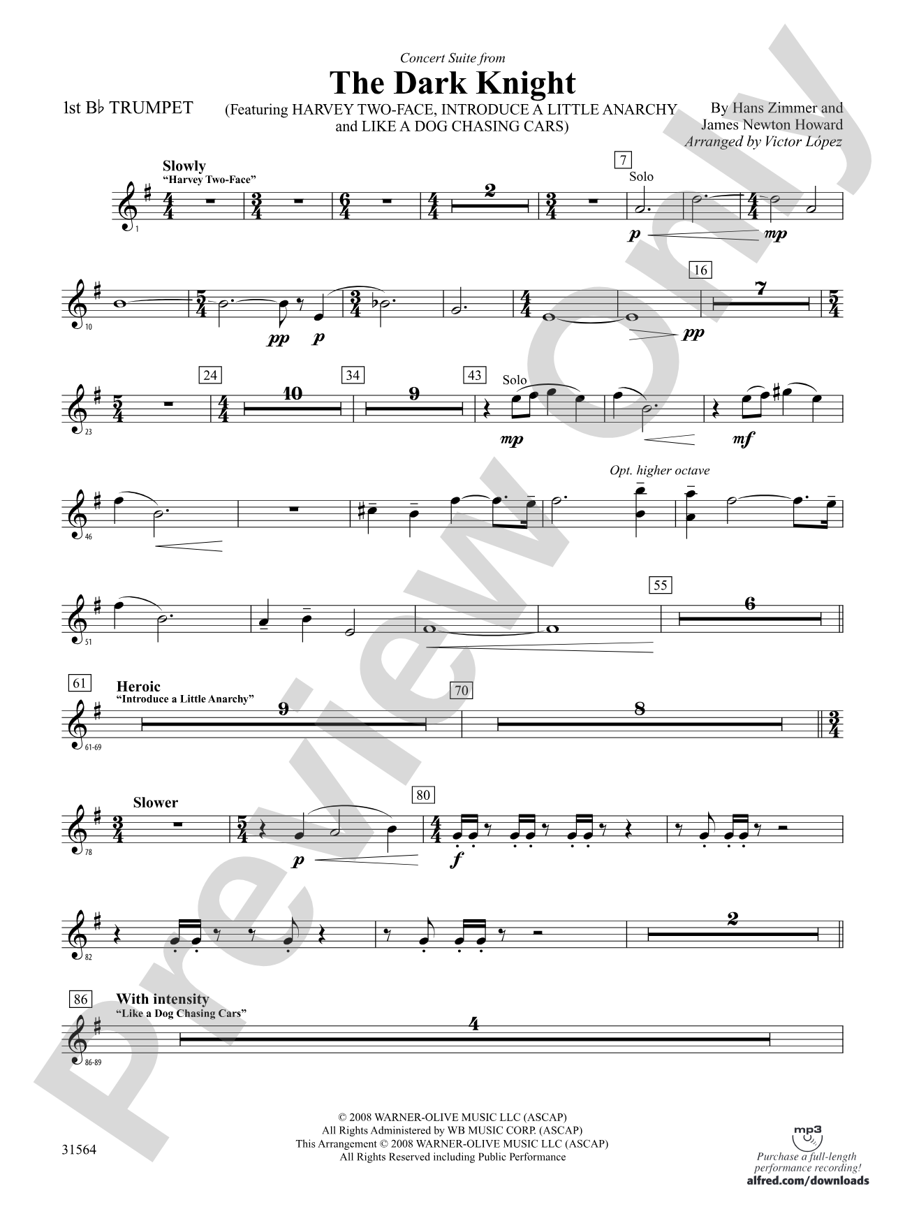 The Dark Knight, Concert Suite from: 1st B-flat Trumpet