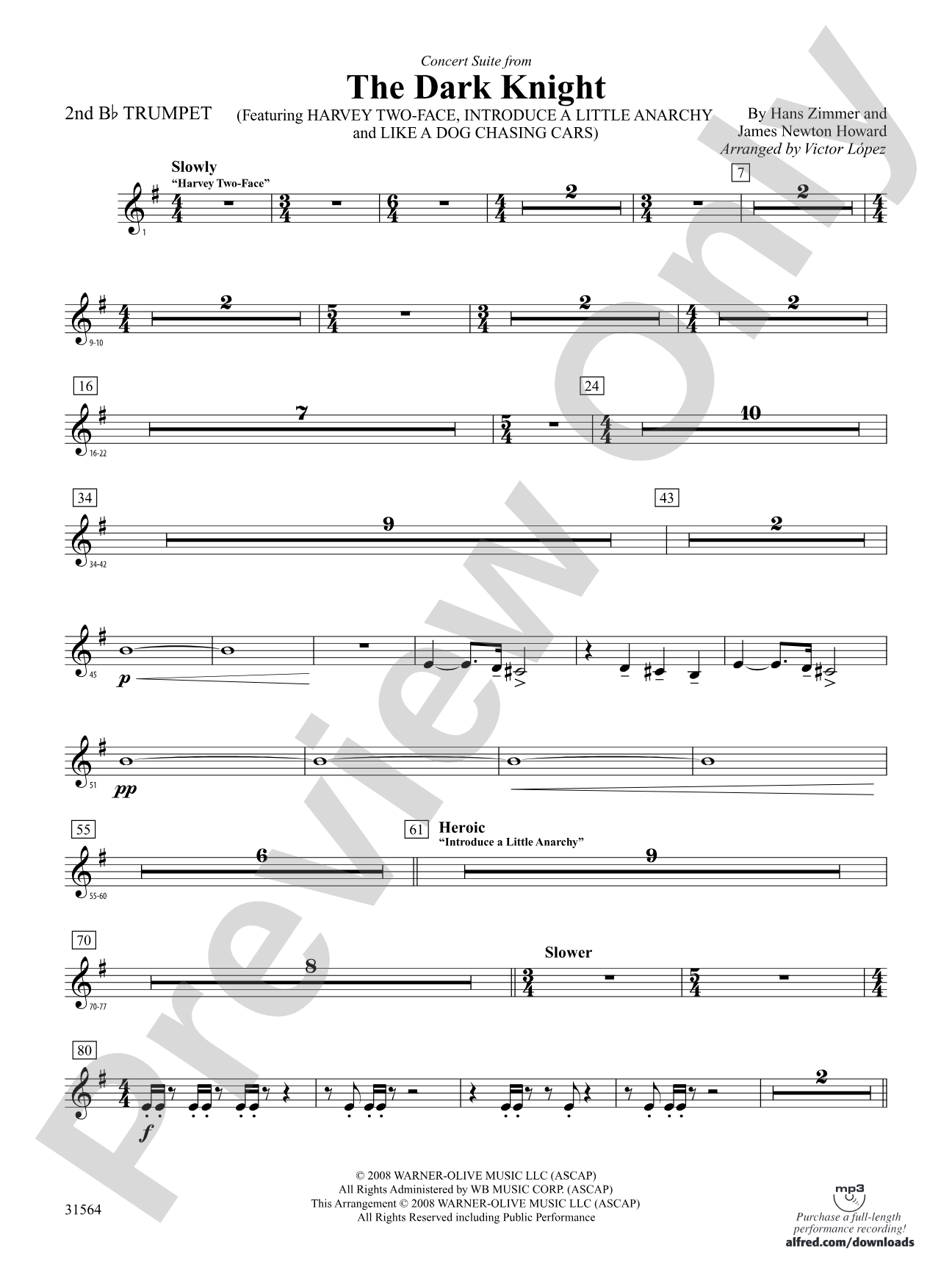 The Dark Knight, Concert Suite from: 2nd B-flat Trumpet