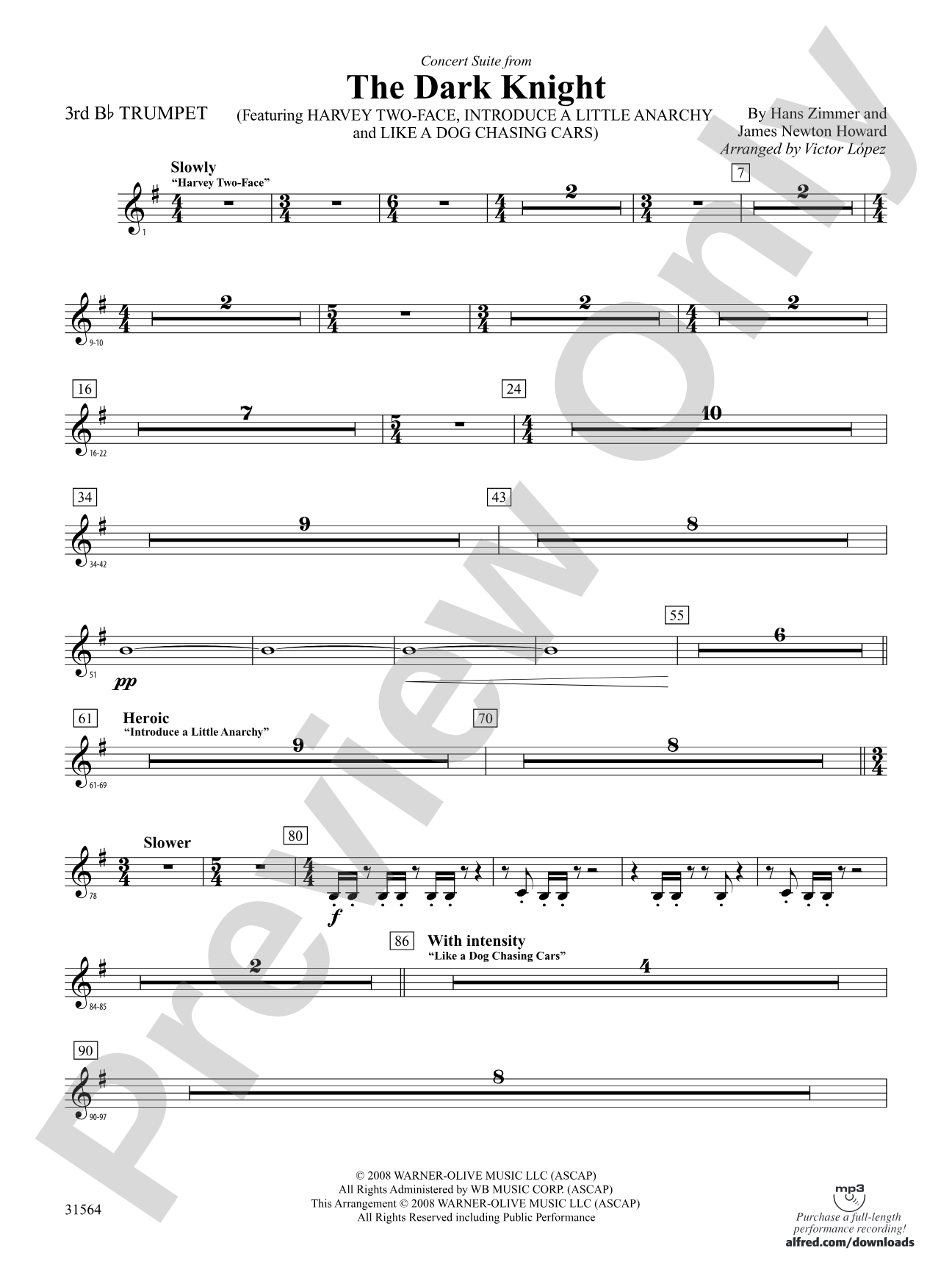 The Dark Knight, Concert Suite from: 3rd B-flat Trumpet