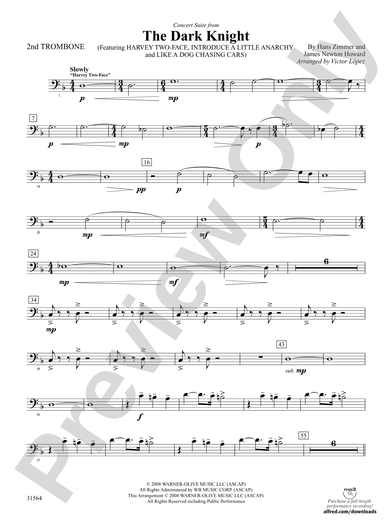 The Dark Knight, Concert Suite from: 2nd Trombone