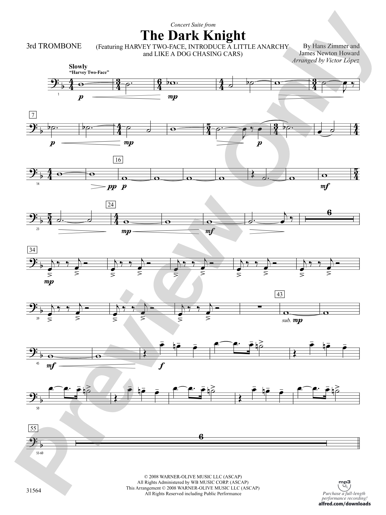 The Dark Knight, Concert Suite from: 3rd Trombone