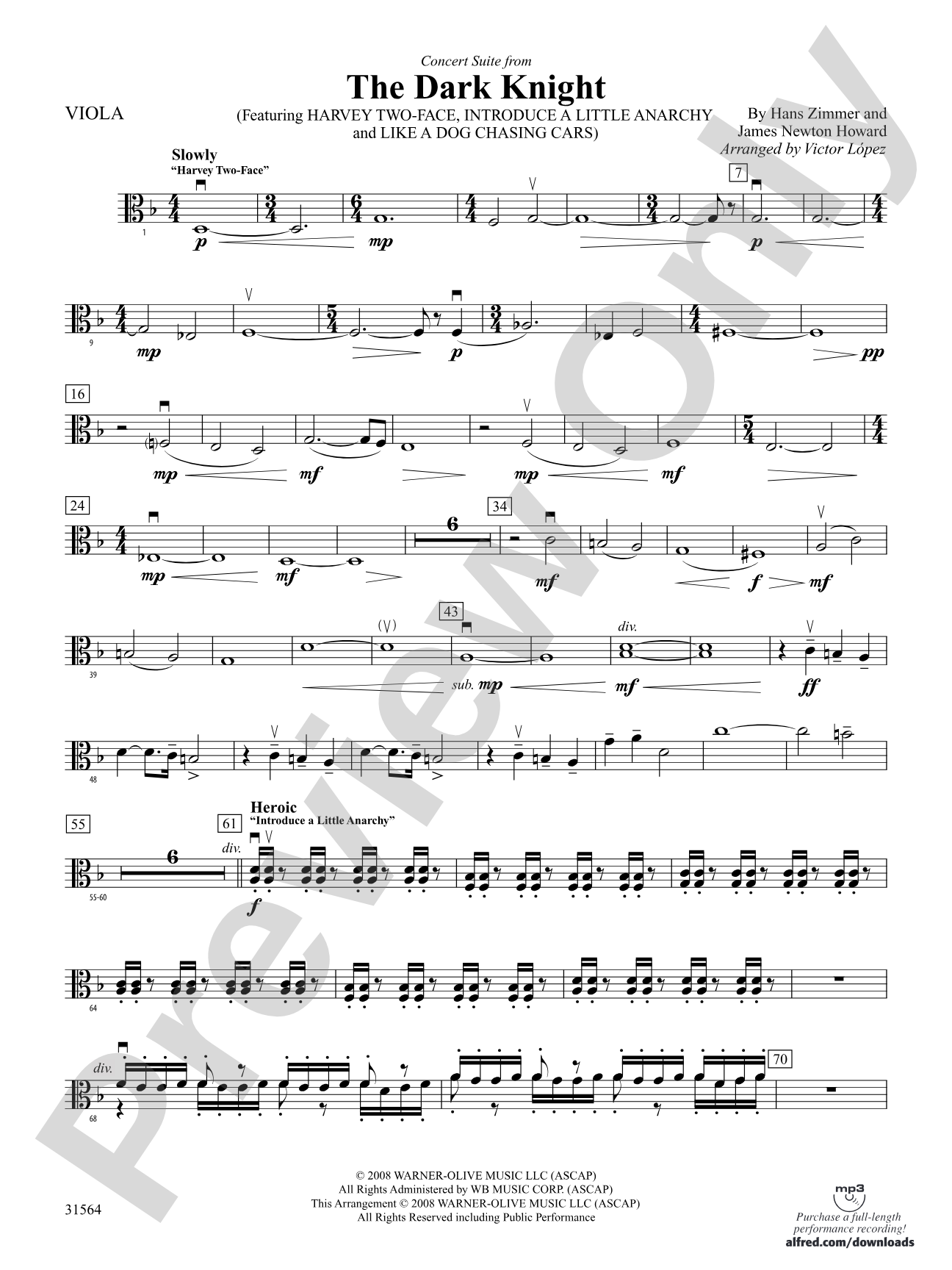 The Dark Knight, Concert Suite from: Viola