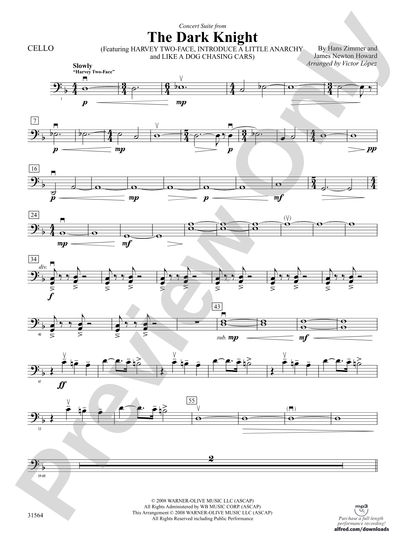 The Dark Knight, Concert Suite from: Cello