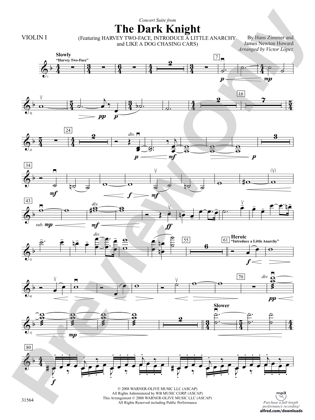 The Dark Knight, Concert Suite from: 1st Violin