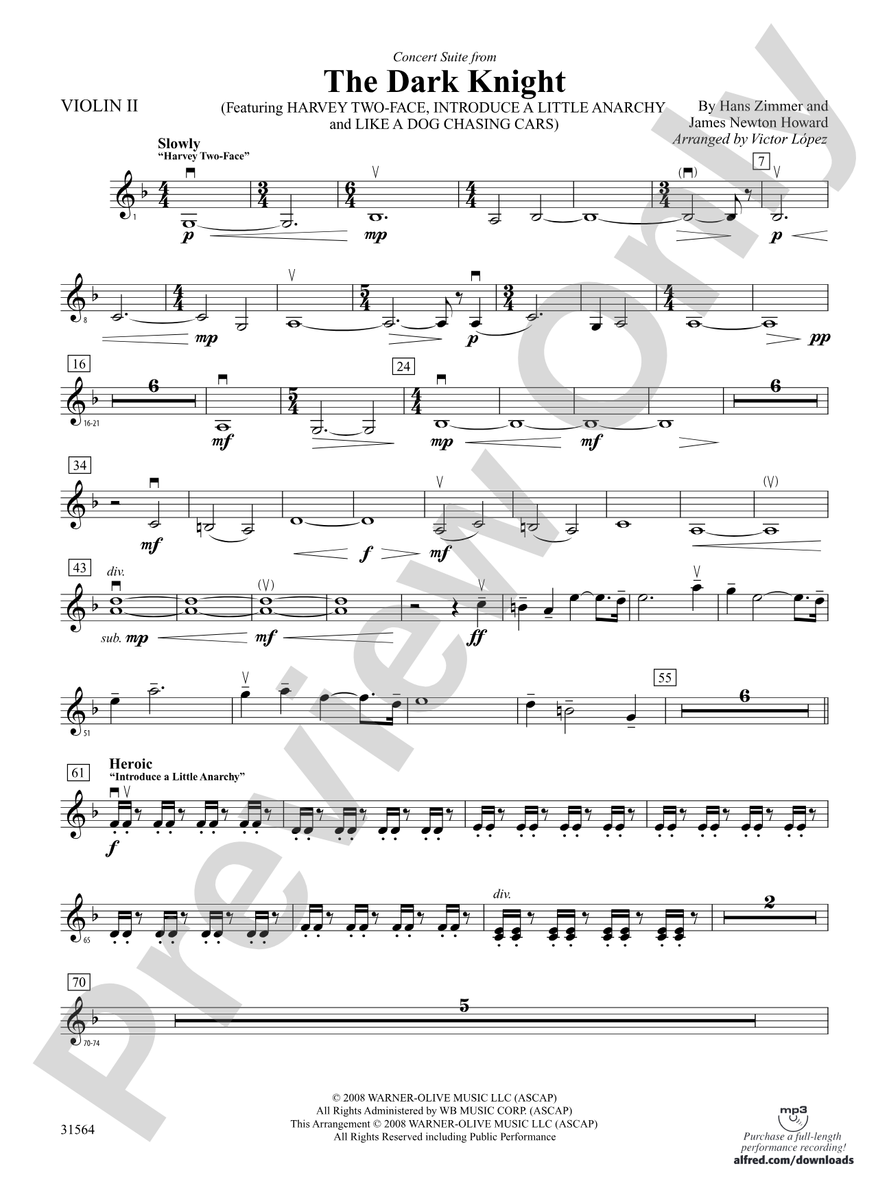 The Dark Knight, Concert Suite from: 2nd Violin