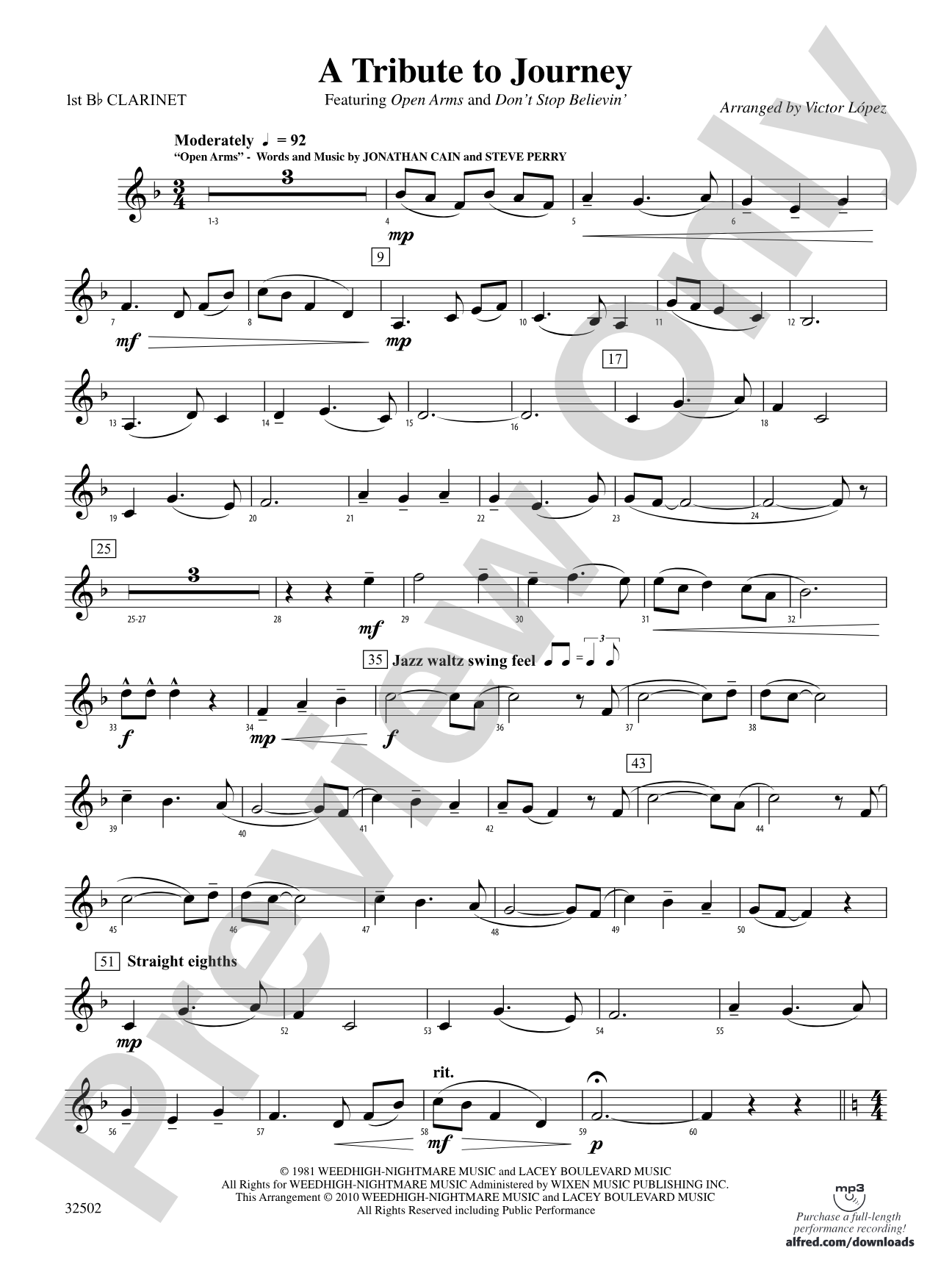 A Tribute to Journey: 1st B-flat Clarinet