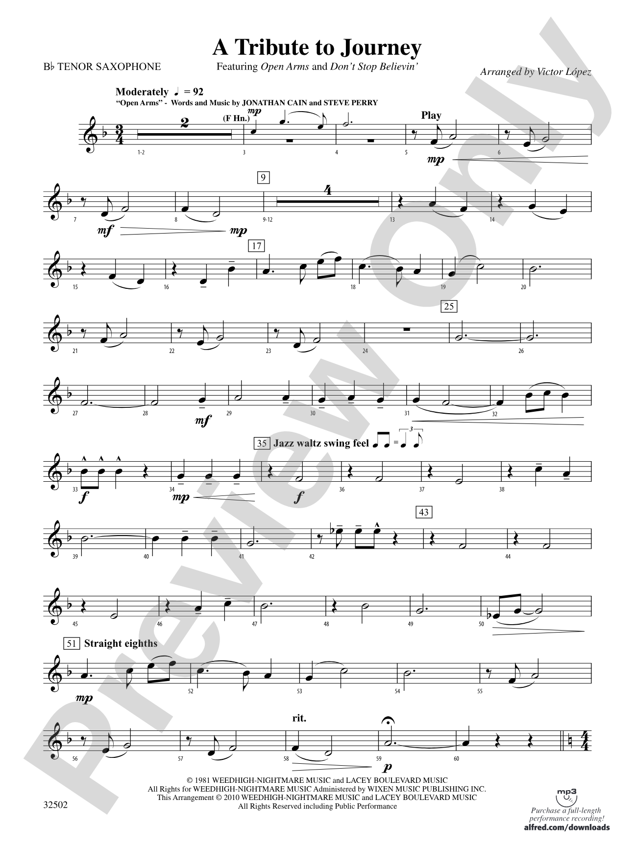 A Tribute to Journey: B-flat Tenor Saxophone