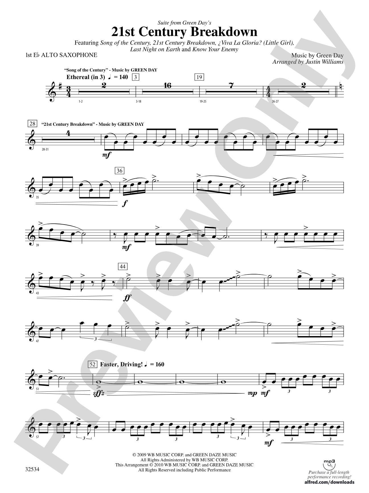21st Century Breakdown, Suite from Green Day's: E-flat Alto Saxophone